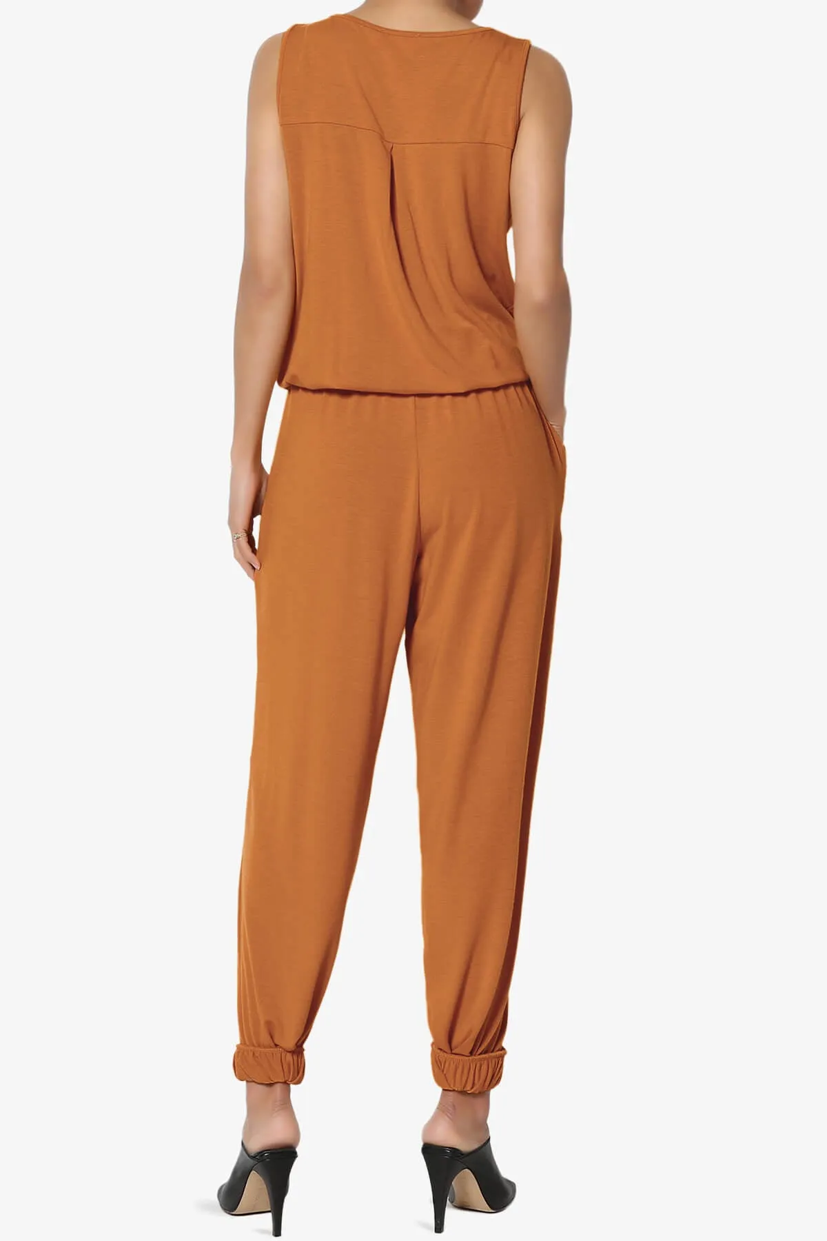 Entrada Button Scoop Neck Tank Jogger Jumpsuit PLUS