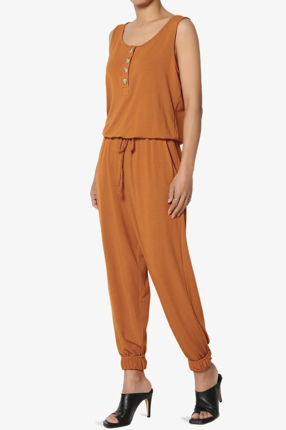 Entrada Button Scoop Neck Tank Jogger Jumpsuit PLUS