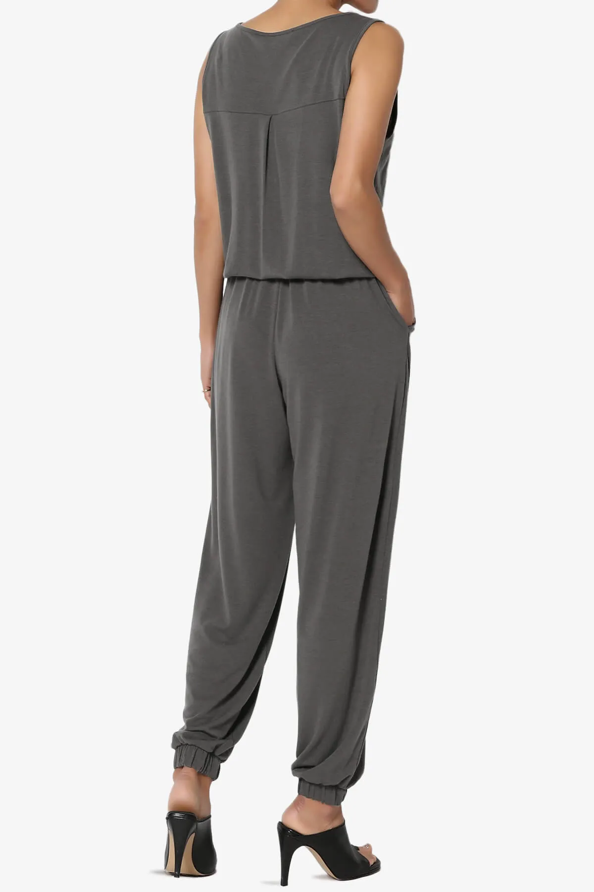 Entrada Button Scoop Neck Tank Jogger Jumpsuit PLUS