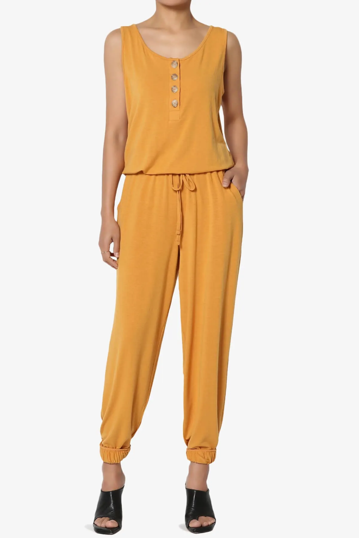 Entrada Button Scoop Neck Tank Jogger Jumpsuit PLUS