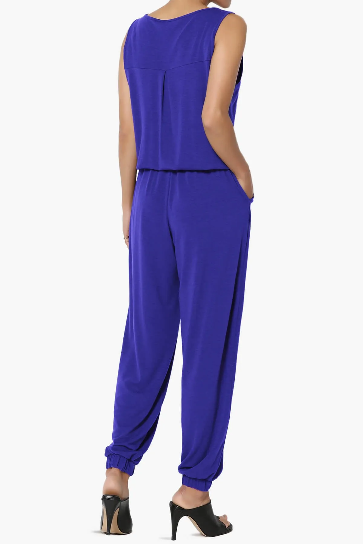 Entrada Button Scoop Neck Tank Jogger Jumpsuit PLUS