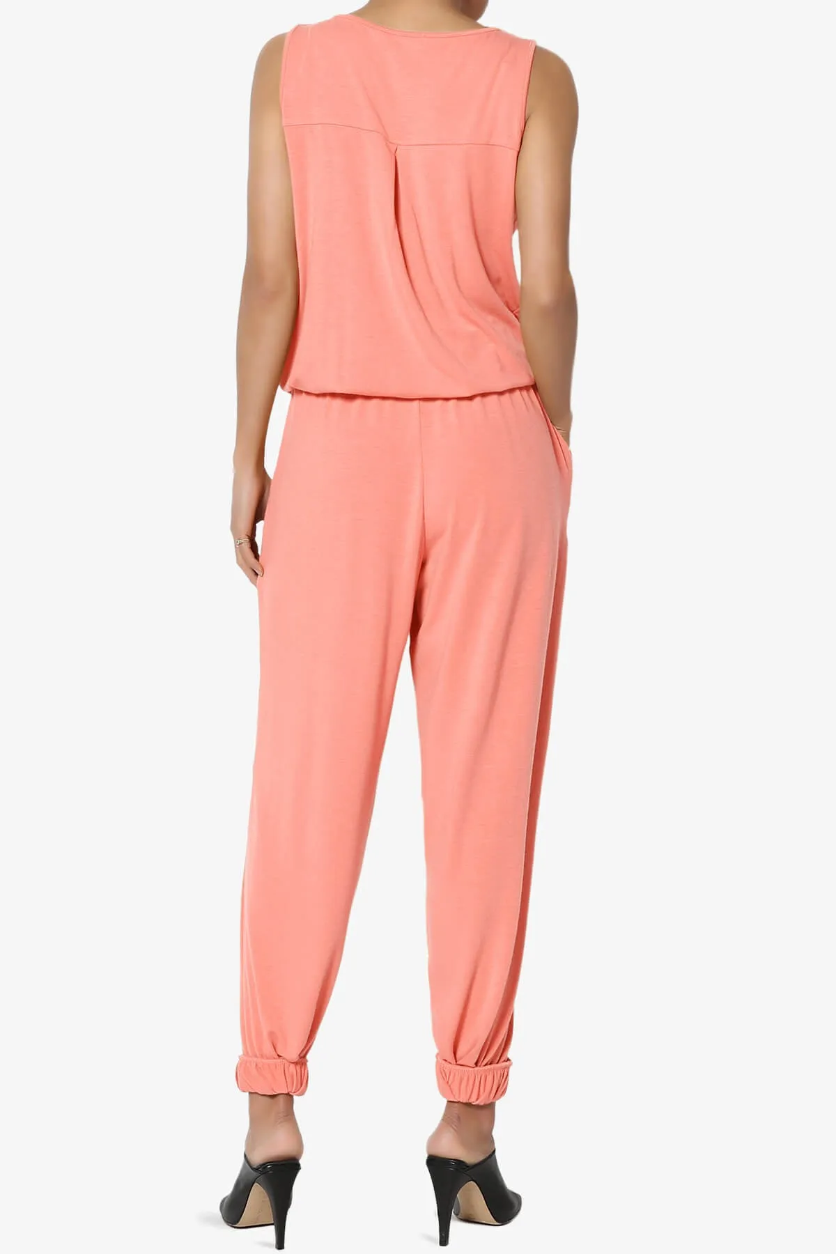 Entrada Button Scoop Neck Tank Jogger Jumpsuit PLUS