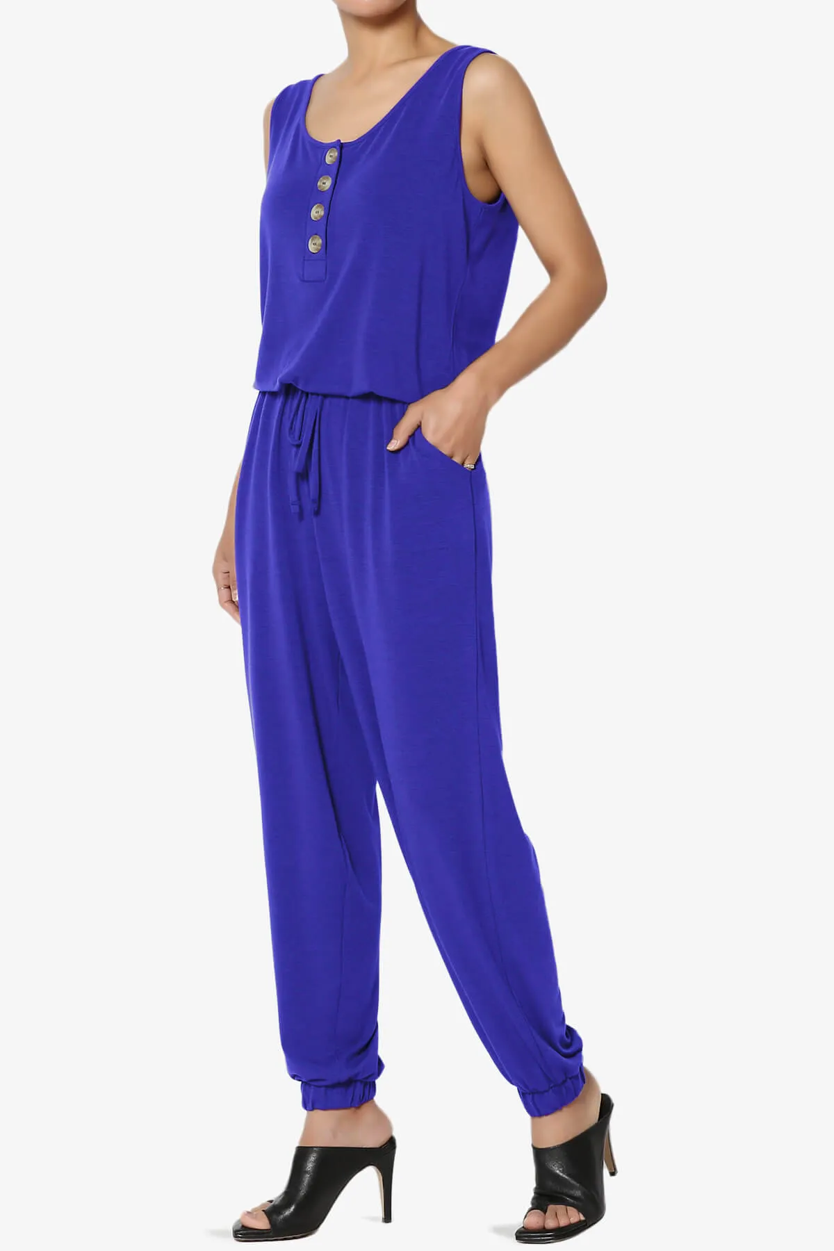 Entrada Button Scoop Neck Tank Jogger Jumpsuit PLUS