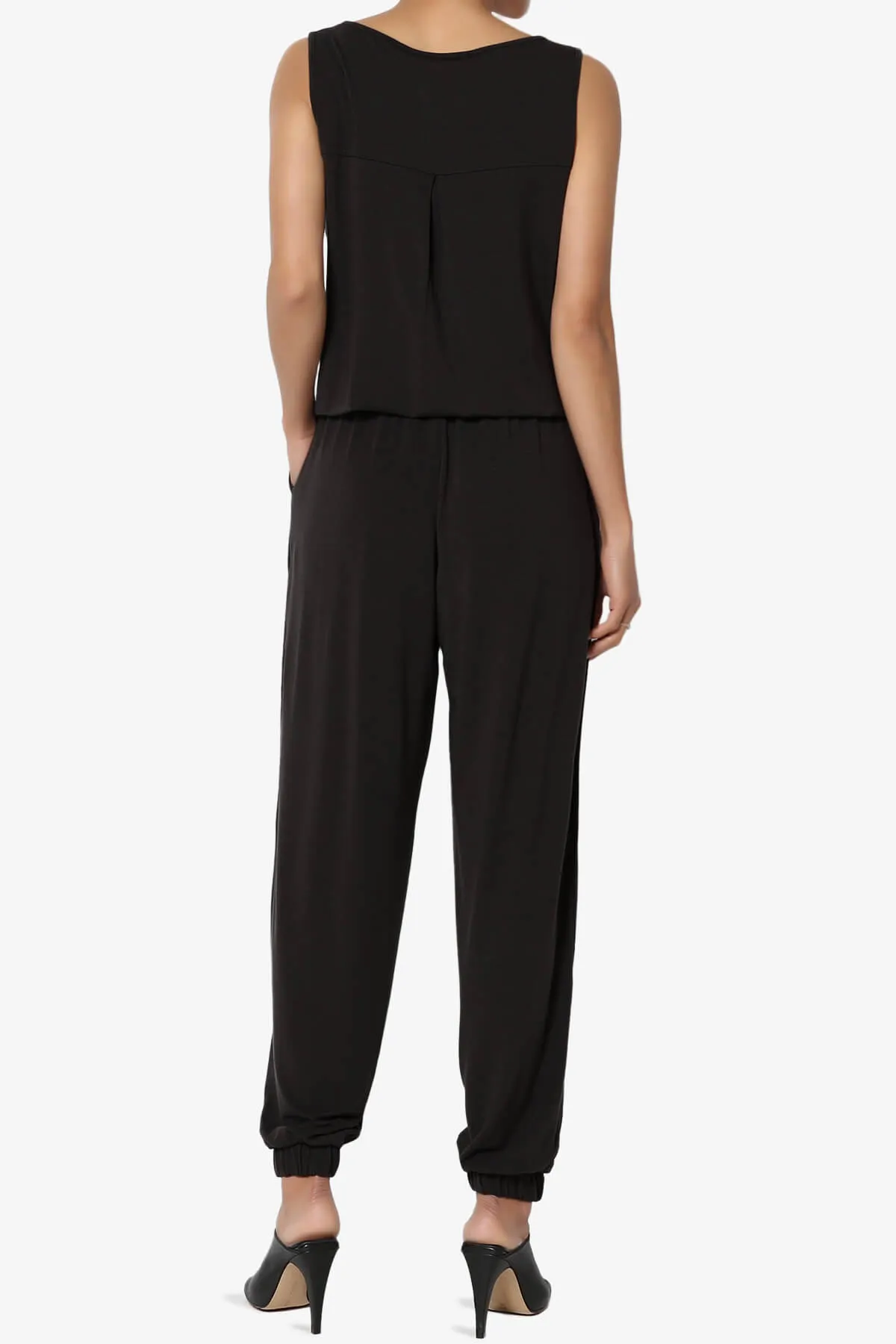 Entrada Button Scoop Neck Tank Jogger Jumpsuit PLUS