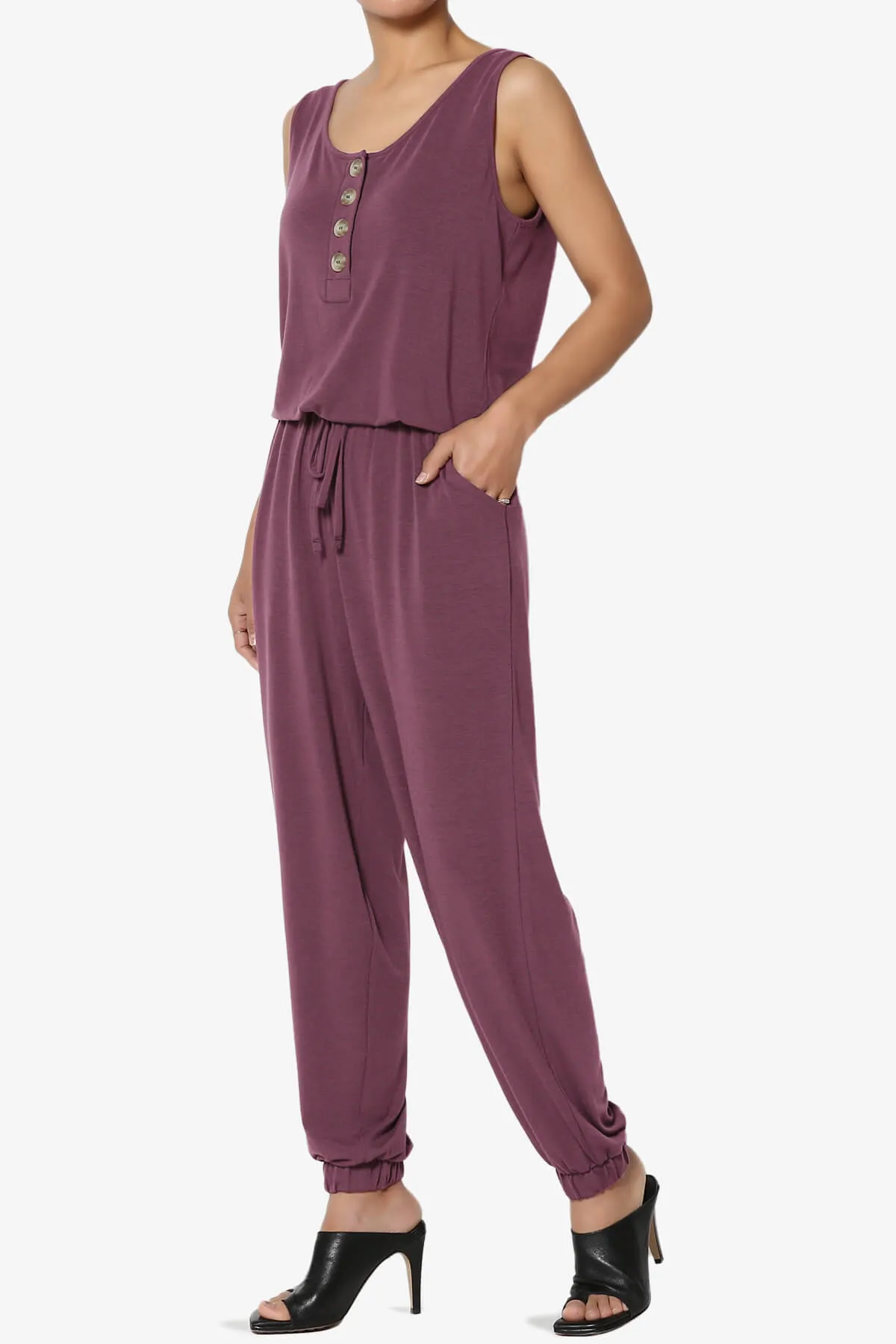 Entrada Button Scoop Neck Tank Jogger Jumpsuit PLUS
