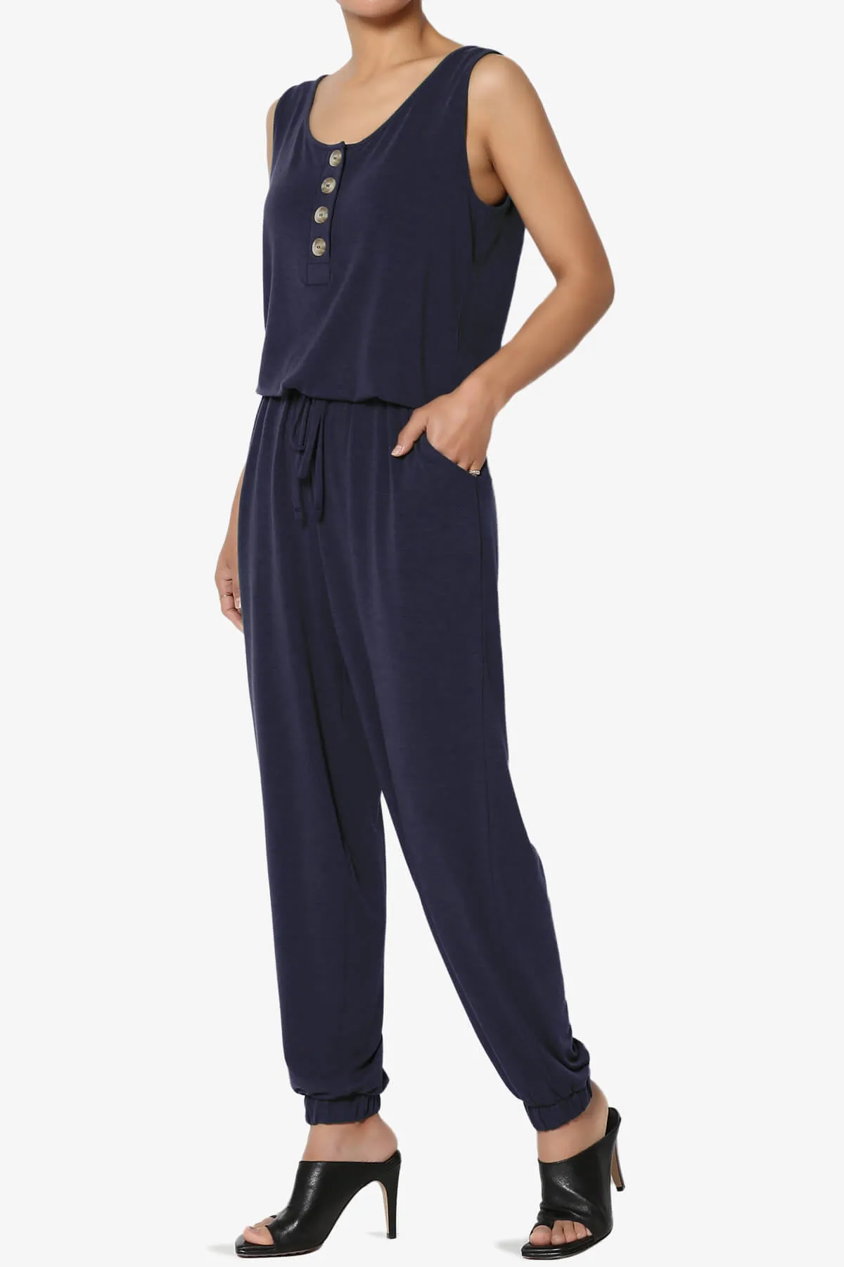 Entrada Button Scoop Neck Tank Jogger Jumpsuit PLUS