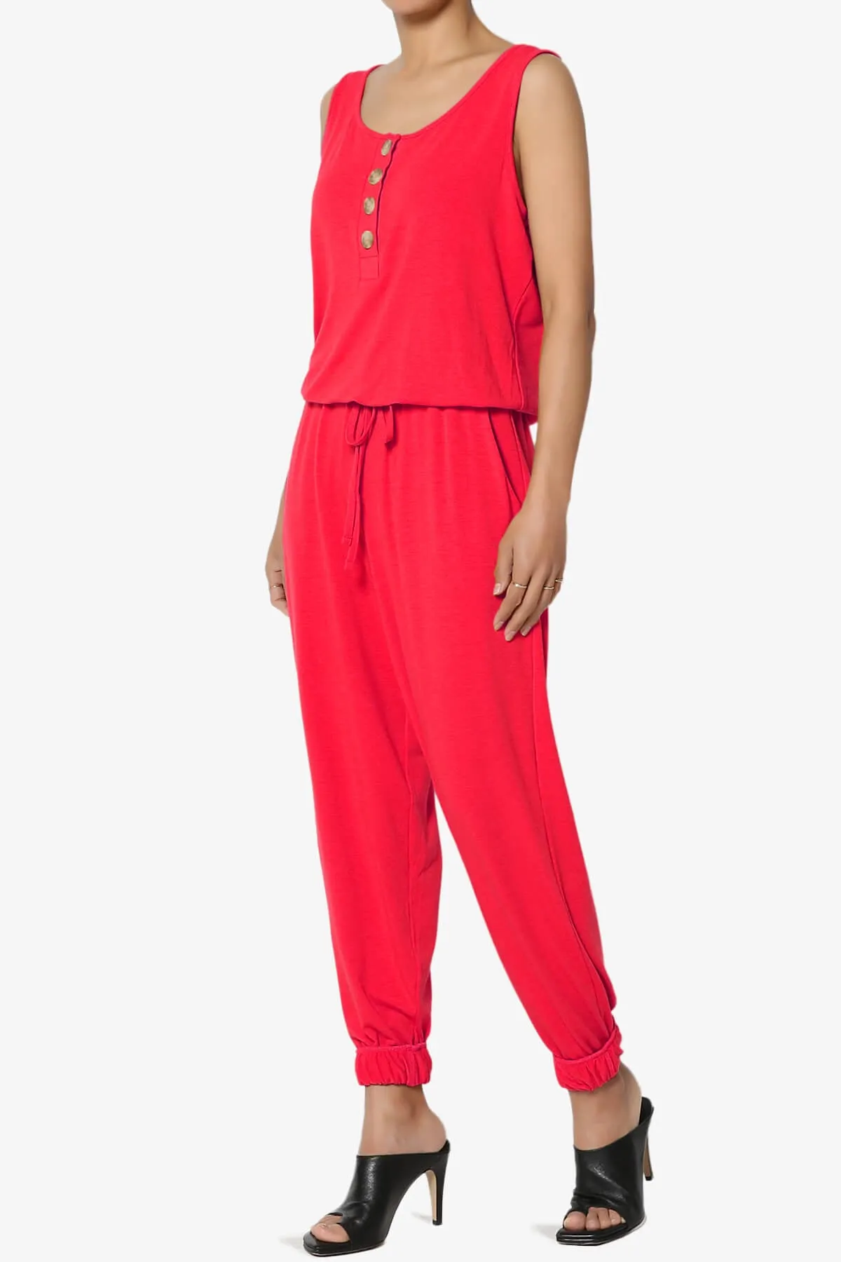 Entrada Button Scoop Neck Tank Jogger Jumpsuit PLUS
