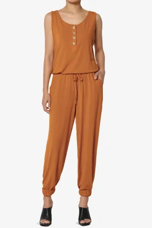Entrada Button Scoop Neck Tank Jogger Jumpsuit PLUS