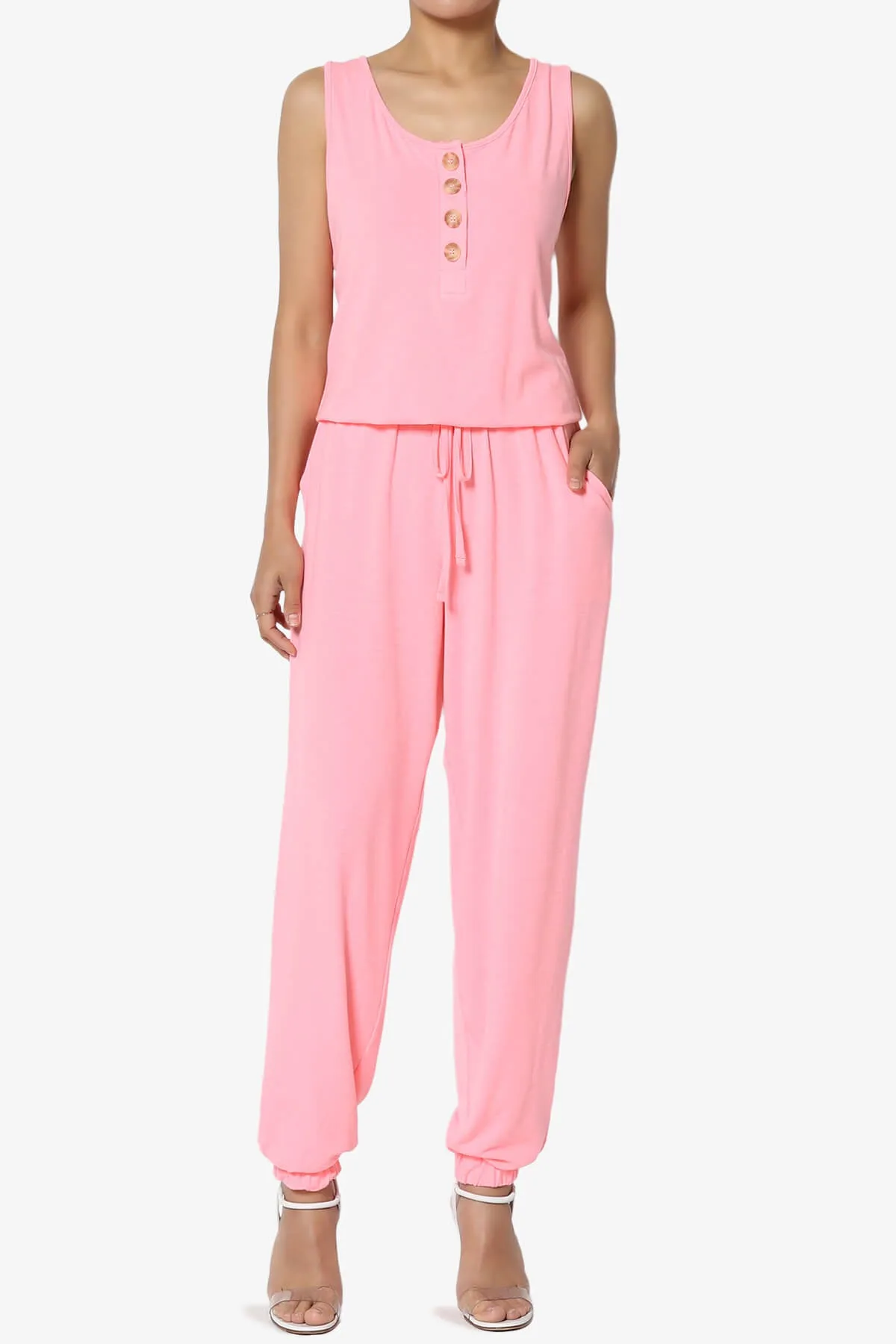 Entrada Button Scoop Neck Tank Jogger Jumpsuit PLUS