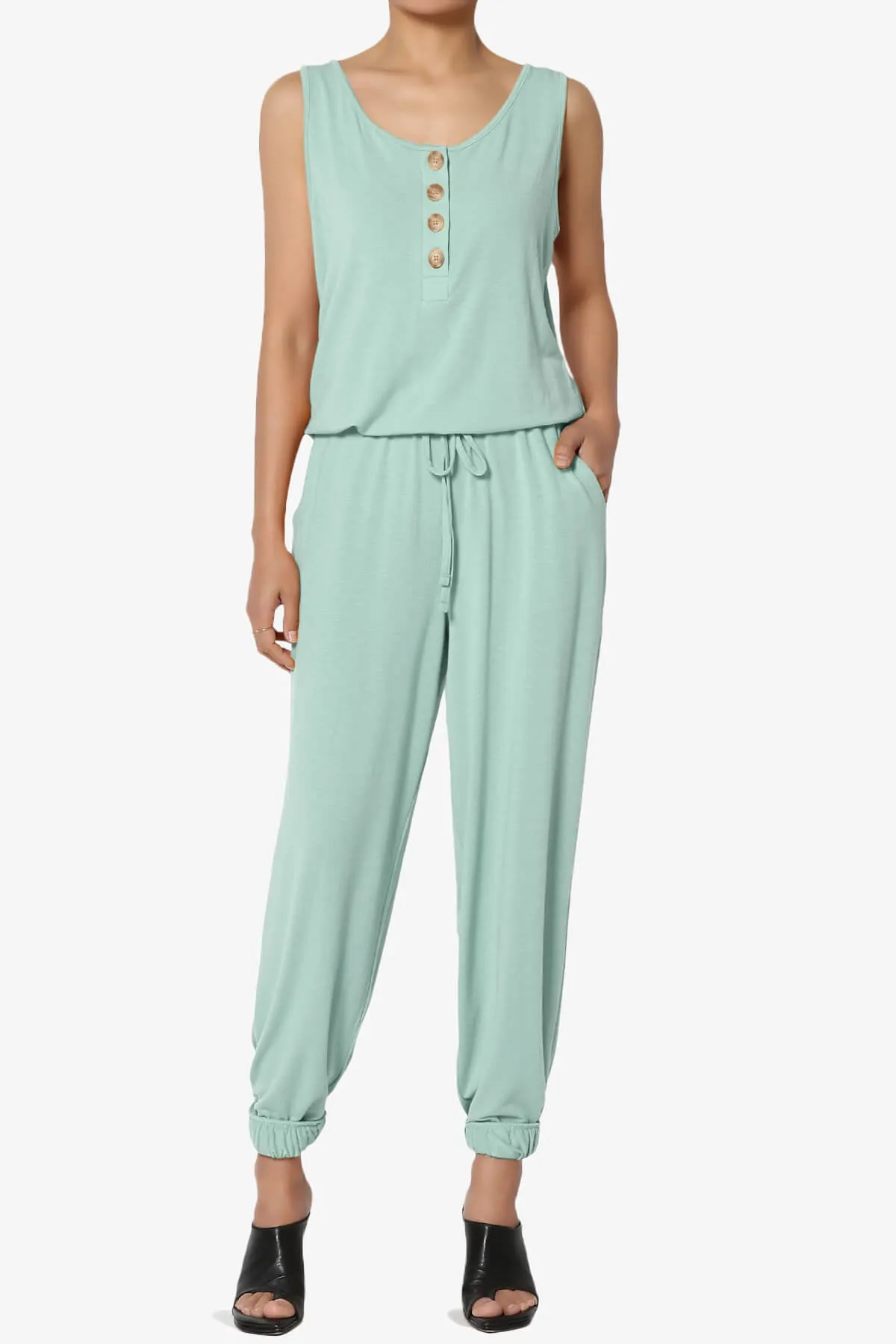 Entrada Button Scoop Neck Tank Jogger Jumpsuit PLUS