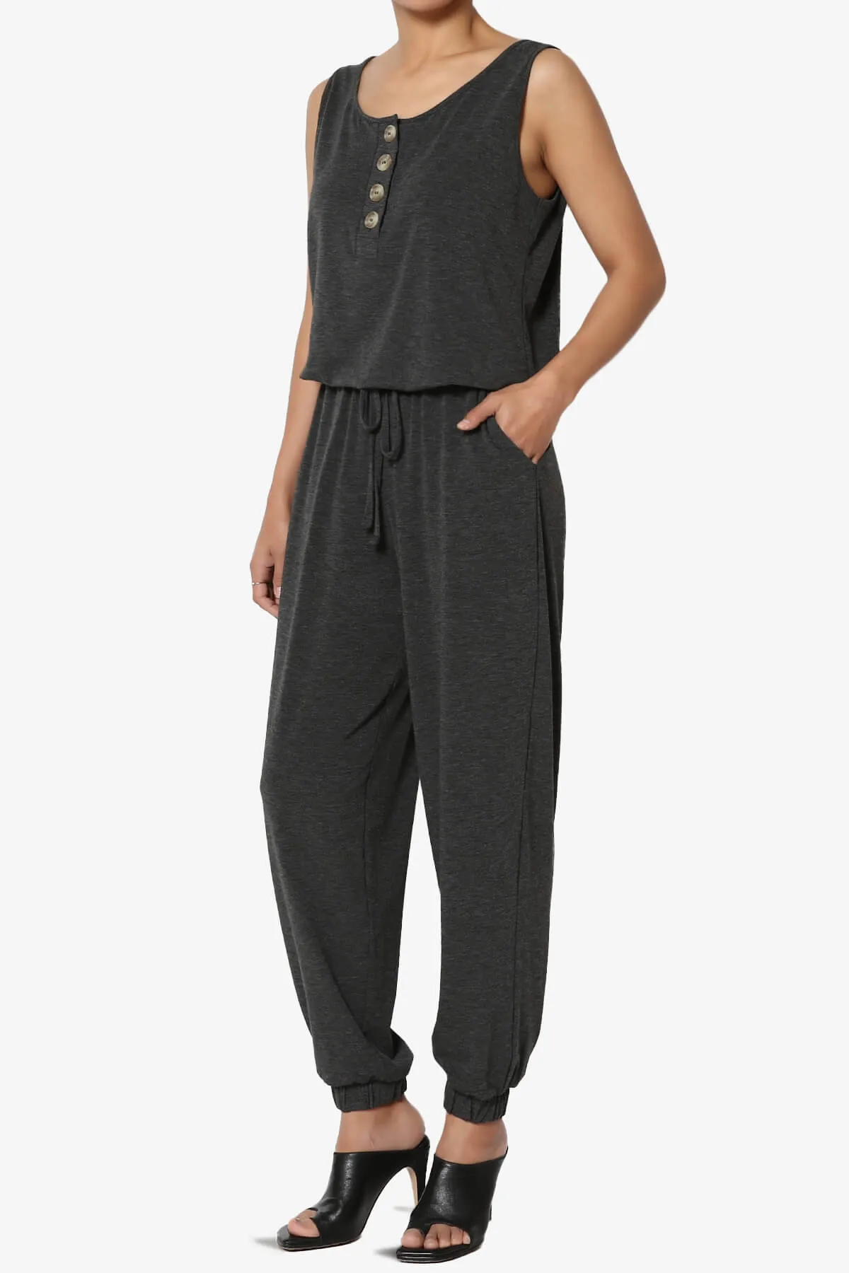 Entrada Button Scoop Neck Tank Jogger Jumpsuit PLUS