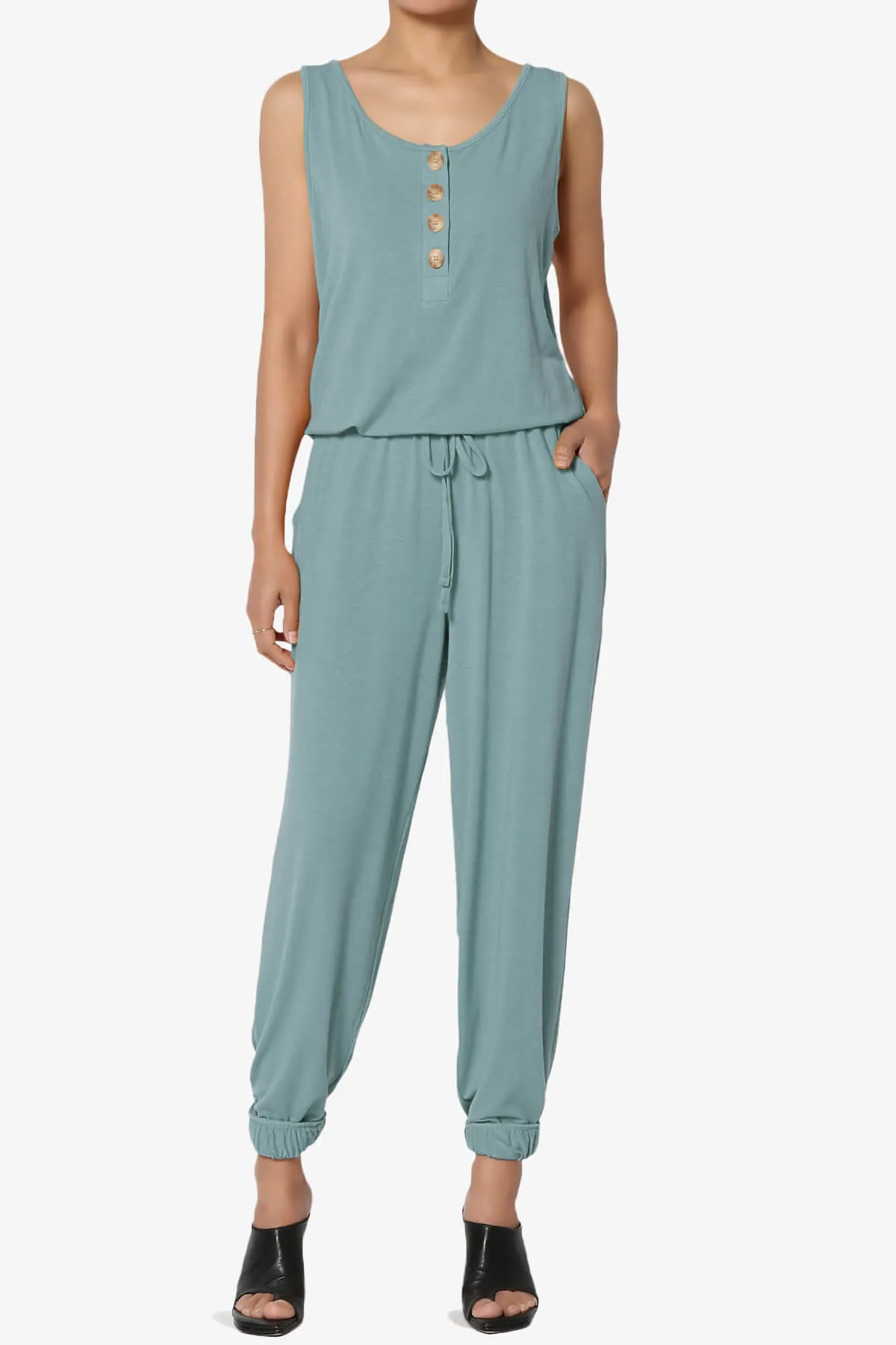 Entrada Button Scoop Neck Tank Jogger Jumpsuit PLUS