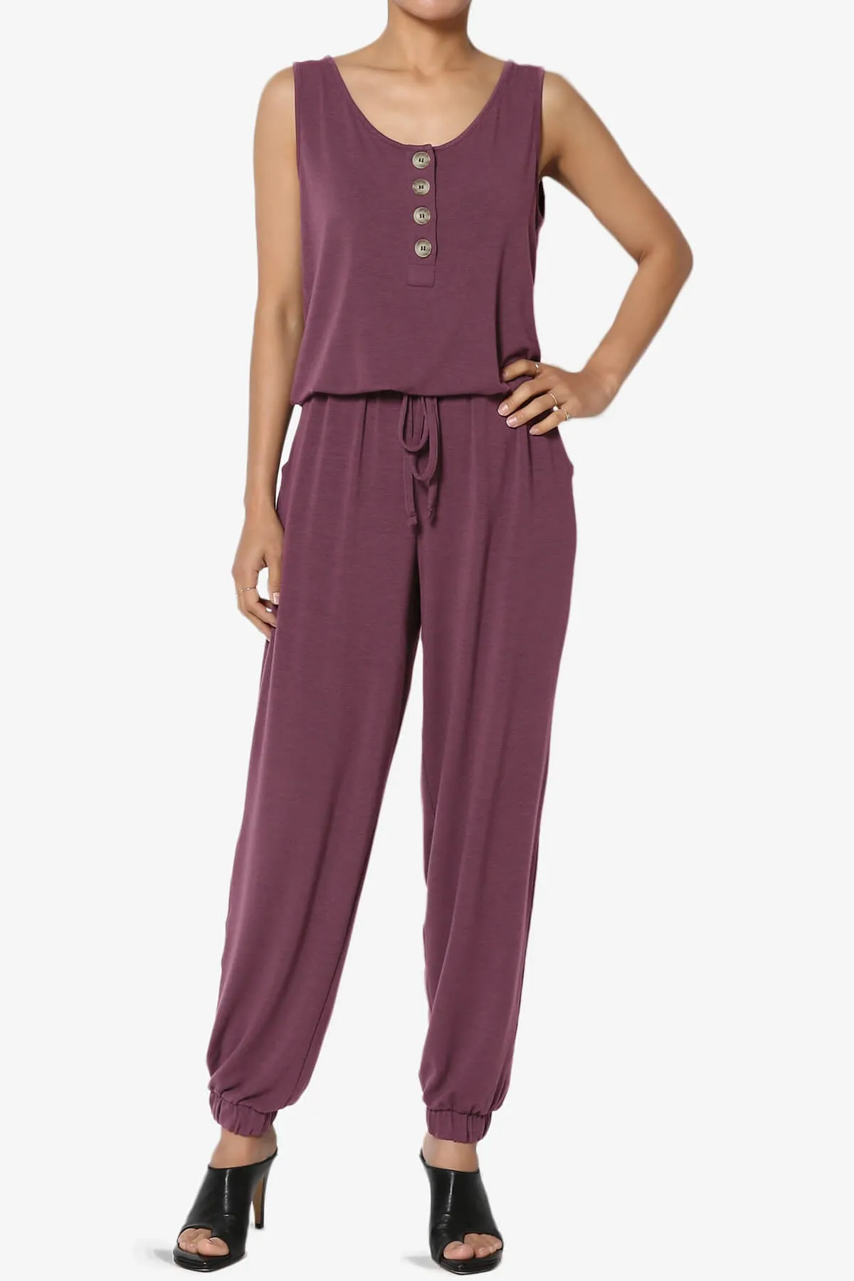 Entrada Button Scoop Neck Tank Jogger Jumpsuit PLUS