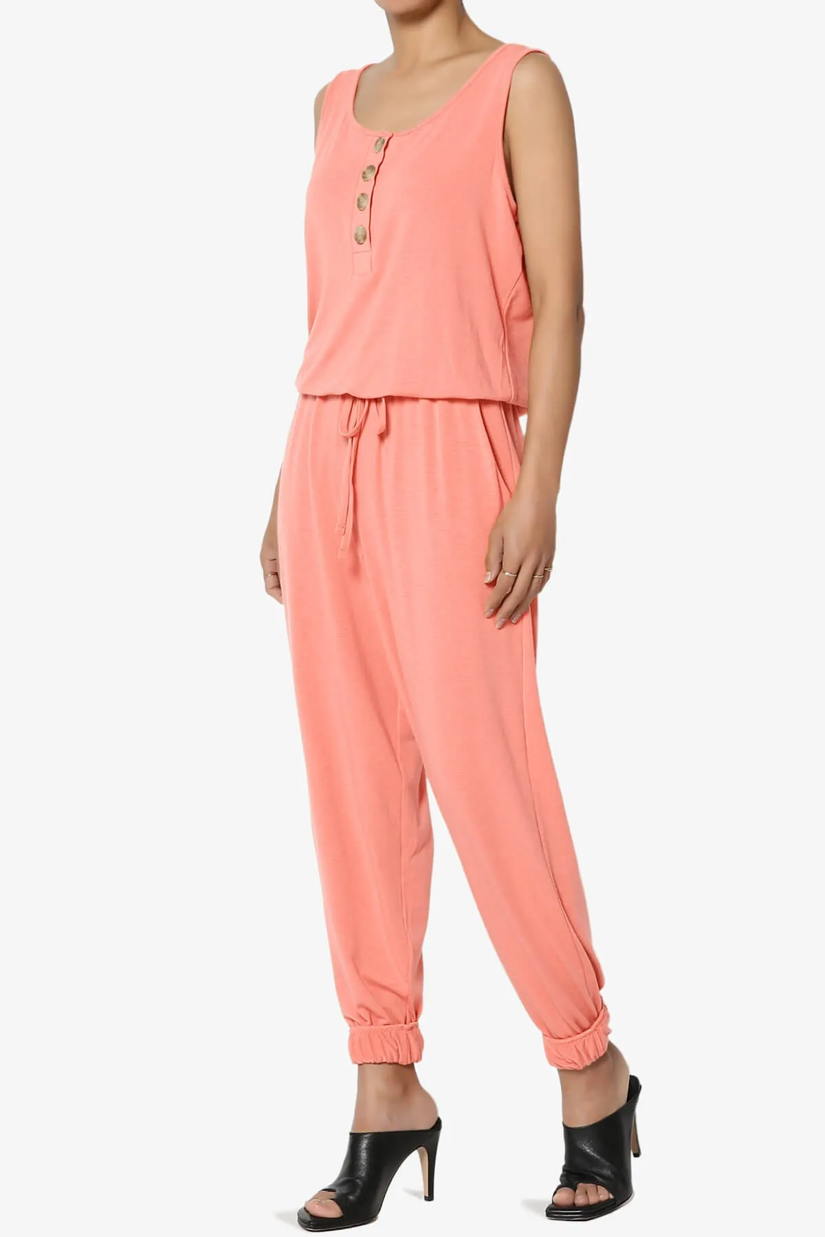 Entrada Button Scoop Neck Tank Jogger Jumpsuit PLUS