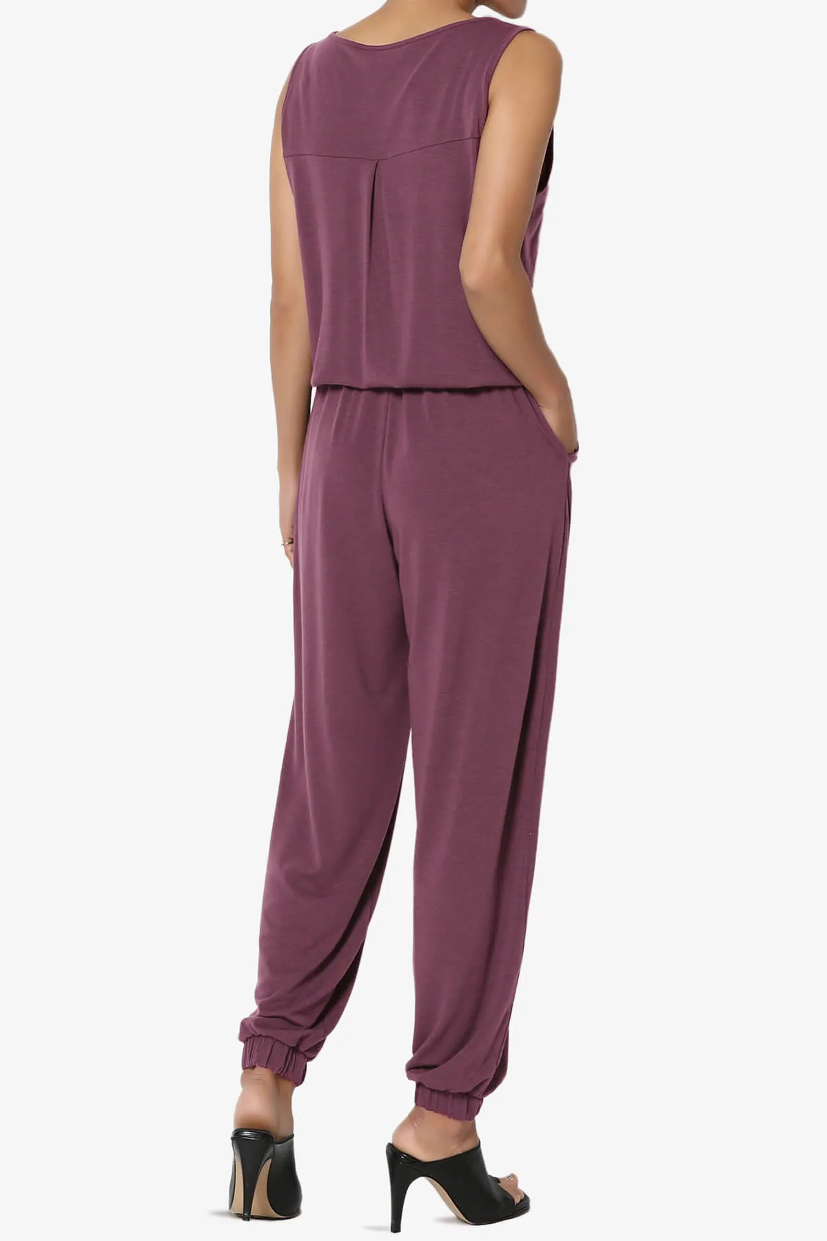 Entrada Button Scoop Neck Tank Jogger Jumpsuit PLUS