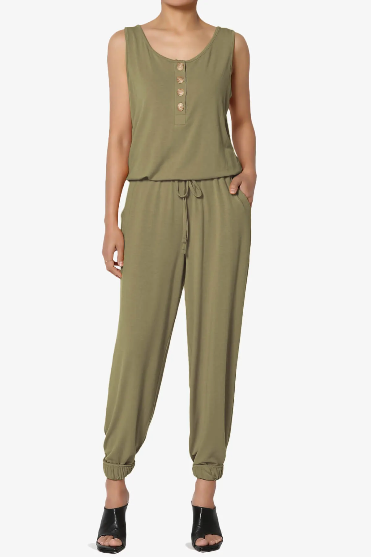 Entrada Button Scoop Neck Tank Jogger Jumpsuit PLUS