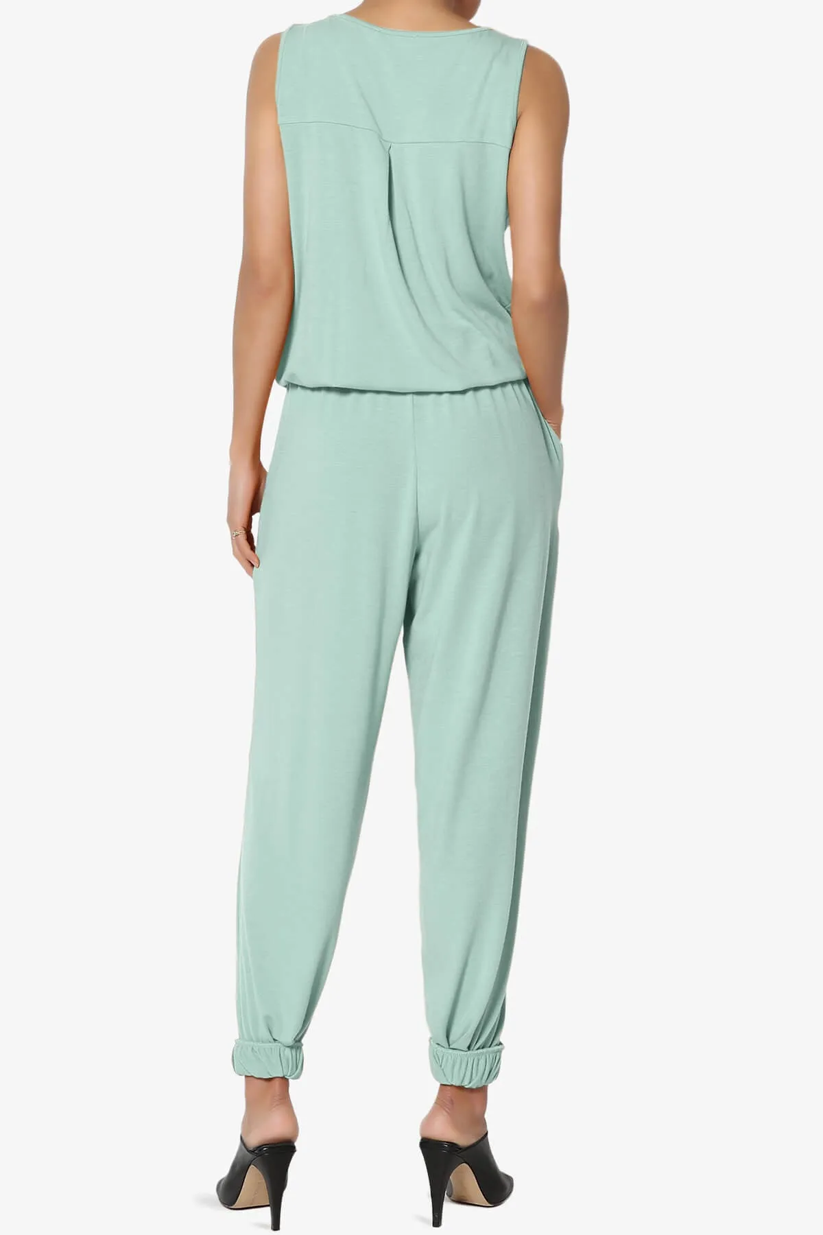 Entrada Button Scoop Neck Tank Jogger Jumpsuit PLUS