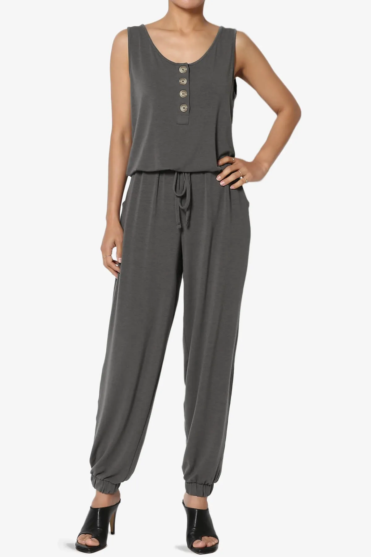 Entrada Button Scoop Neck Tank Jogger Jumpsuit PLUS