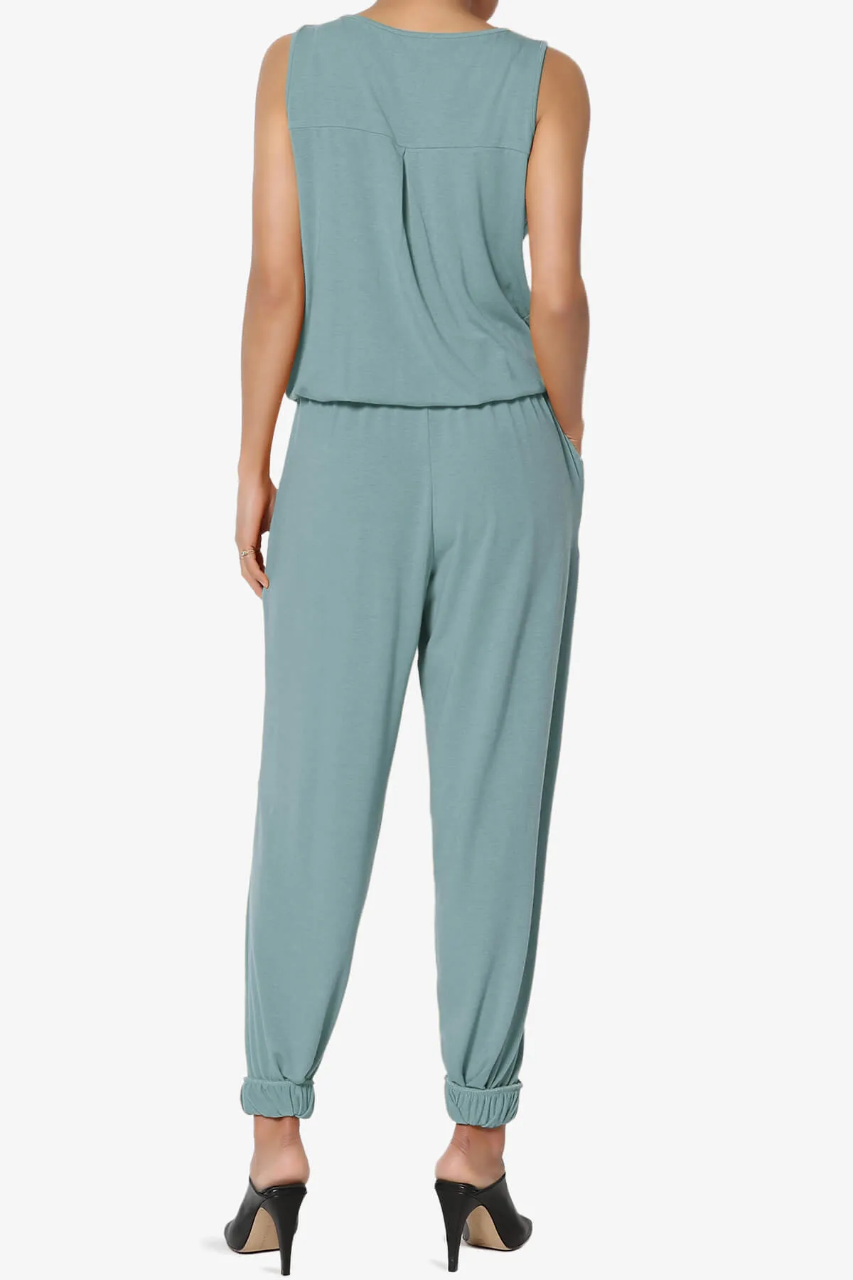 Entrada Button Scoop Neck Tank Jogger Jumpsuit PLUS