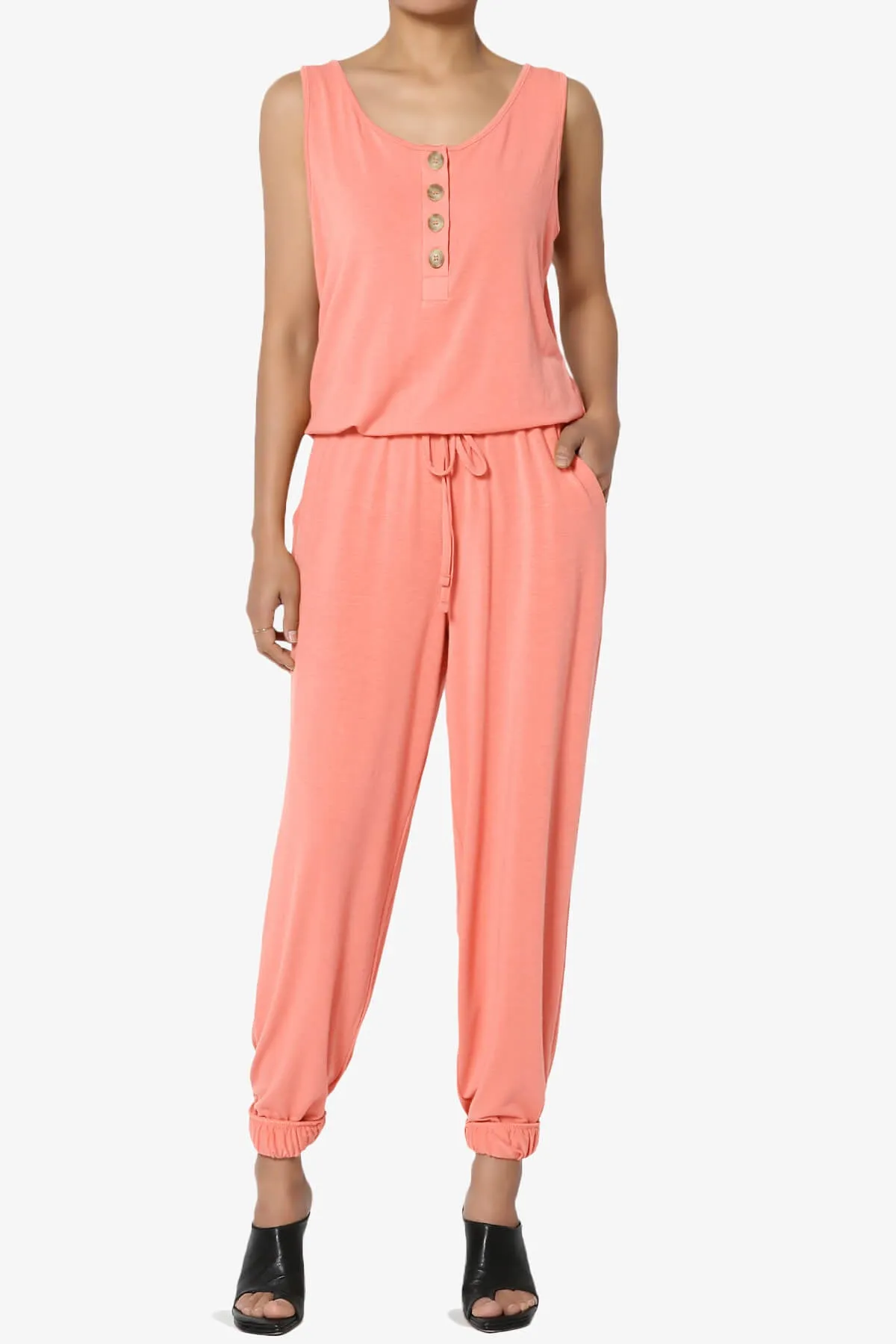 Entrada Button Scoop Neck Tank Jogger Jumpsuit PLUS
