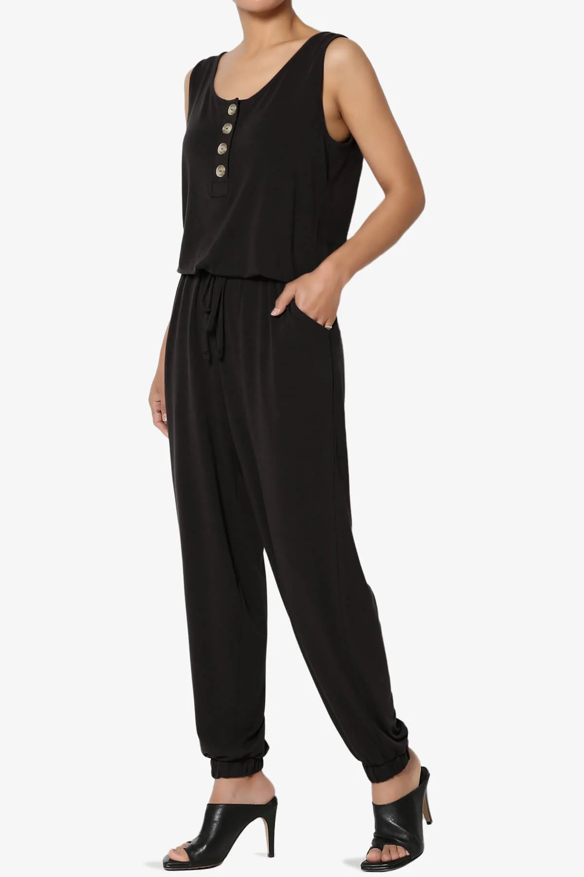 Entrada Button Scoop Neck Tank Jogger Jumpsuit PLUS