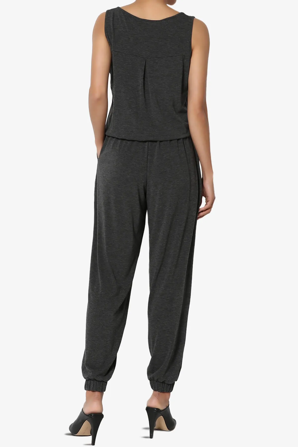 Entrada Button Scoop Neck Tank Jogger Jumpsuit PLUS