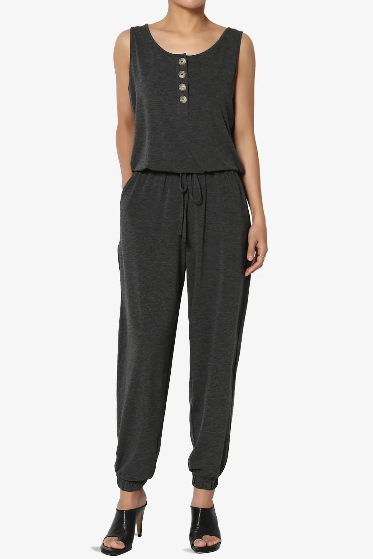 Entrada Button Scoop Neck Tank Jogger Jumpsuit PLUS
