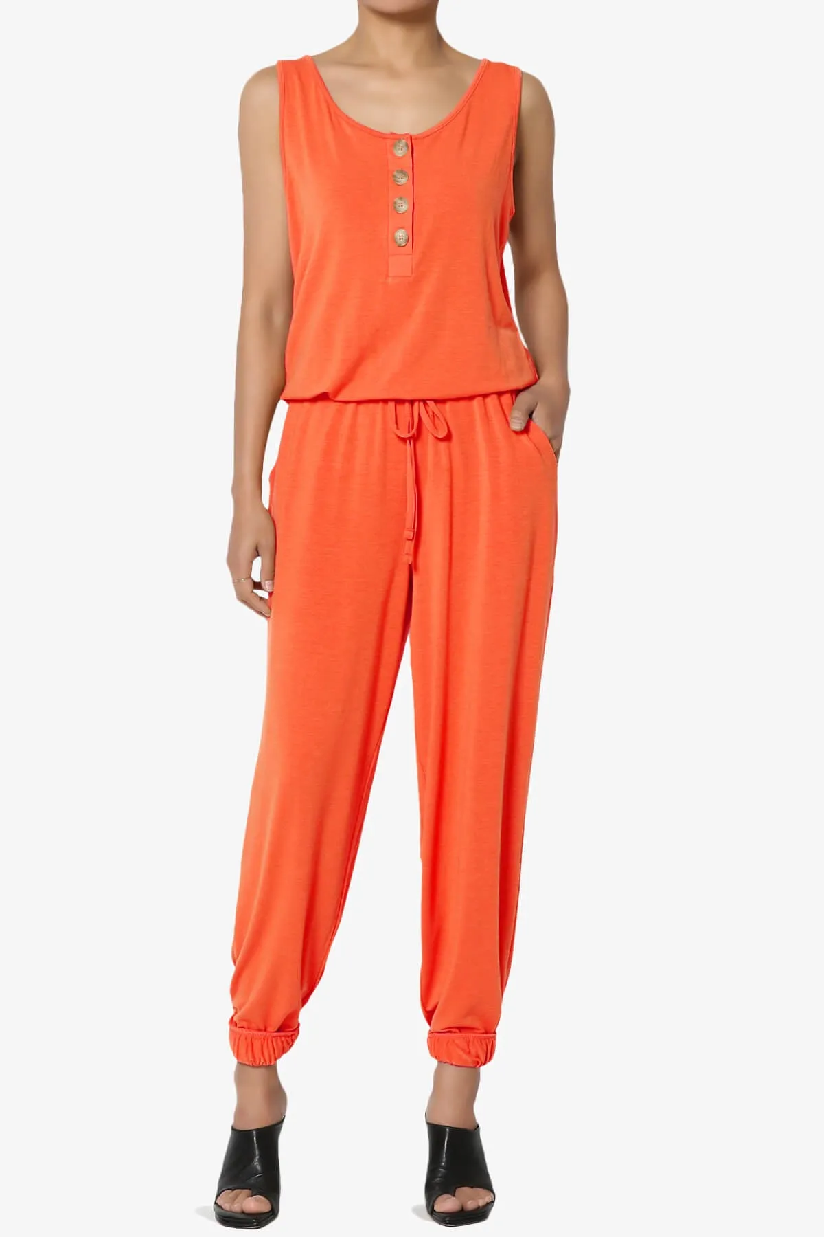 Entrada Button Scoop Neck Tank Jogger Jumpsuit PLUS
