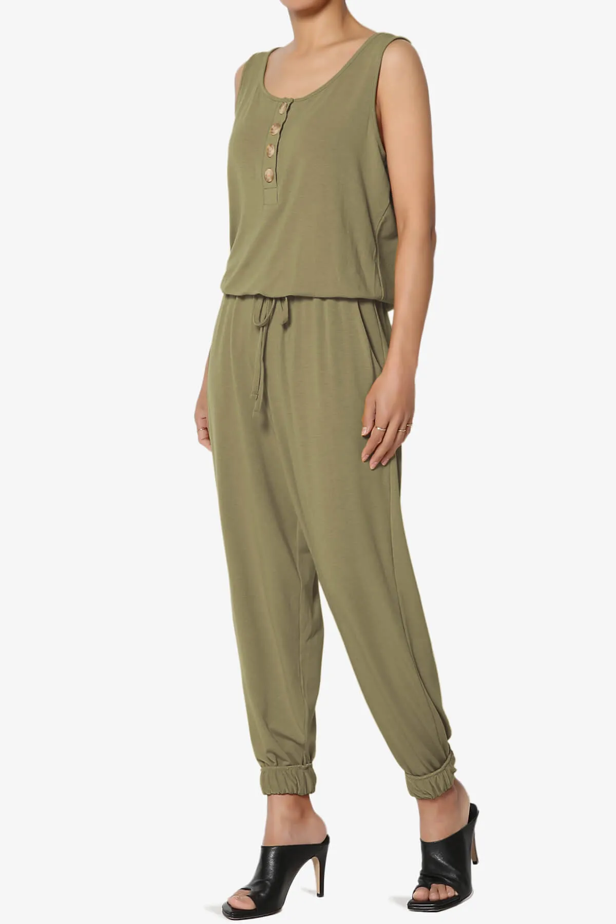 Entrada Button Scoop Neck Tank Jogger Jumpsuit PLUS