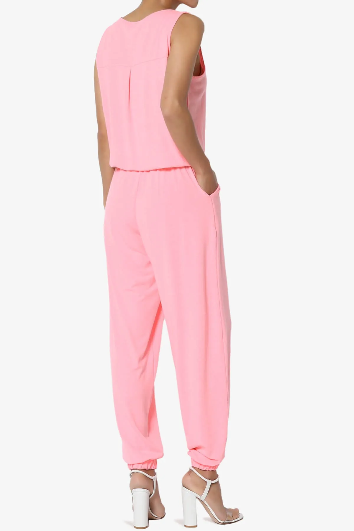 Entrada Button Scoop Neck Tank Jogger Jumpsuit PLUS