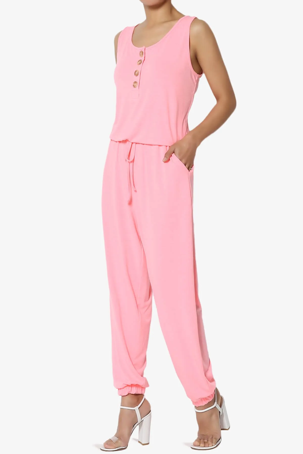 Entrada Button Scoop Neck Tank Jogger Jumpsuit PLUS