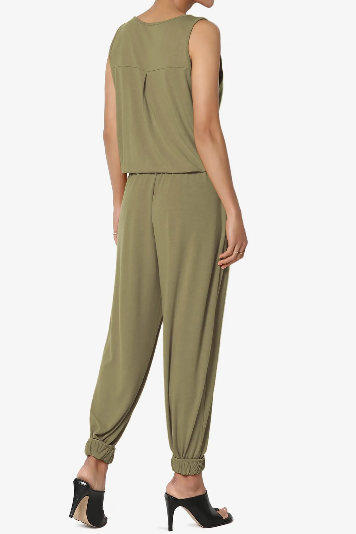 Entrada Button Scoop Neck Tank Jogger Jumpsuit PLUS
