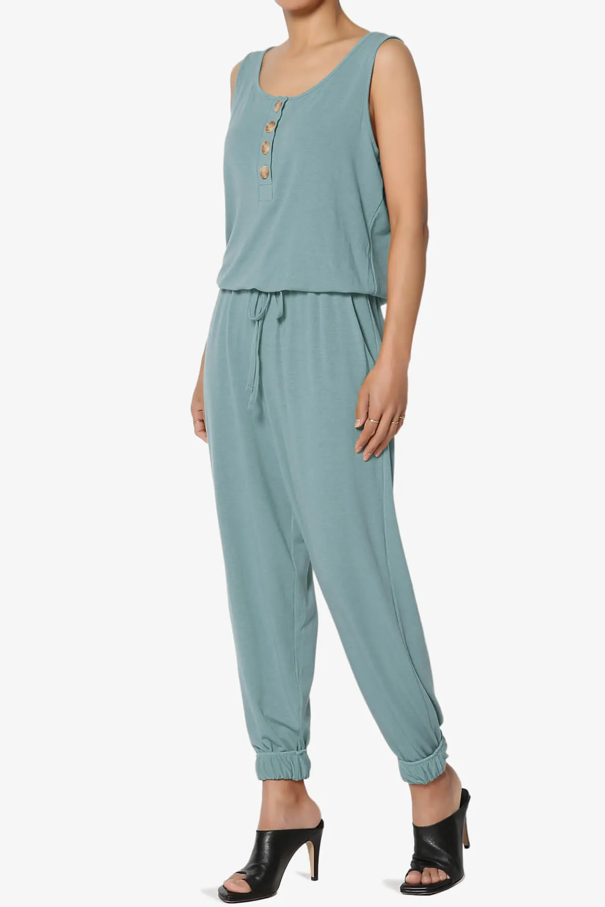 Entrada Button Scoop Neck Tank Jogger Jumpsuit PLUS