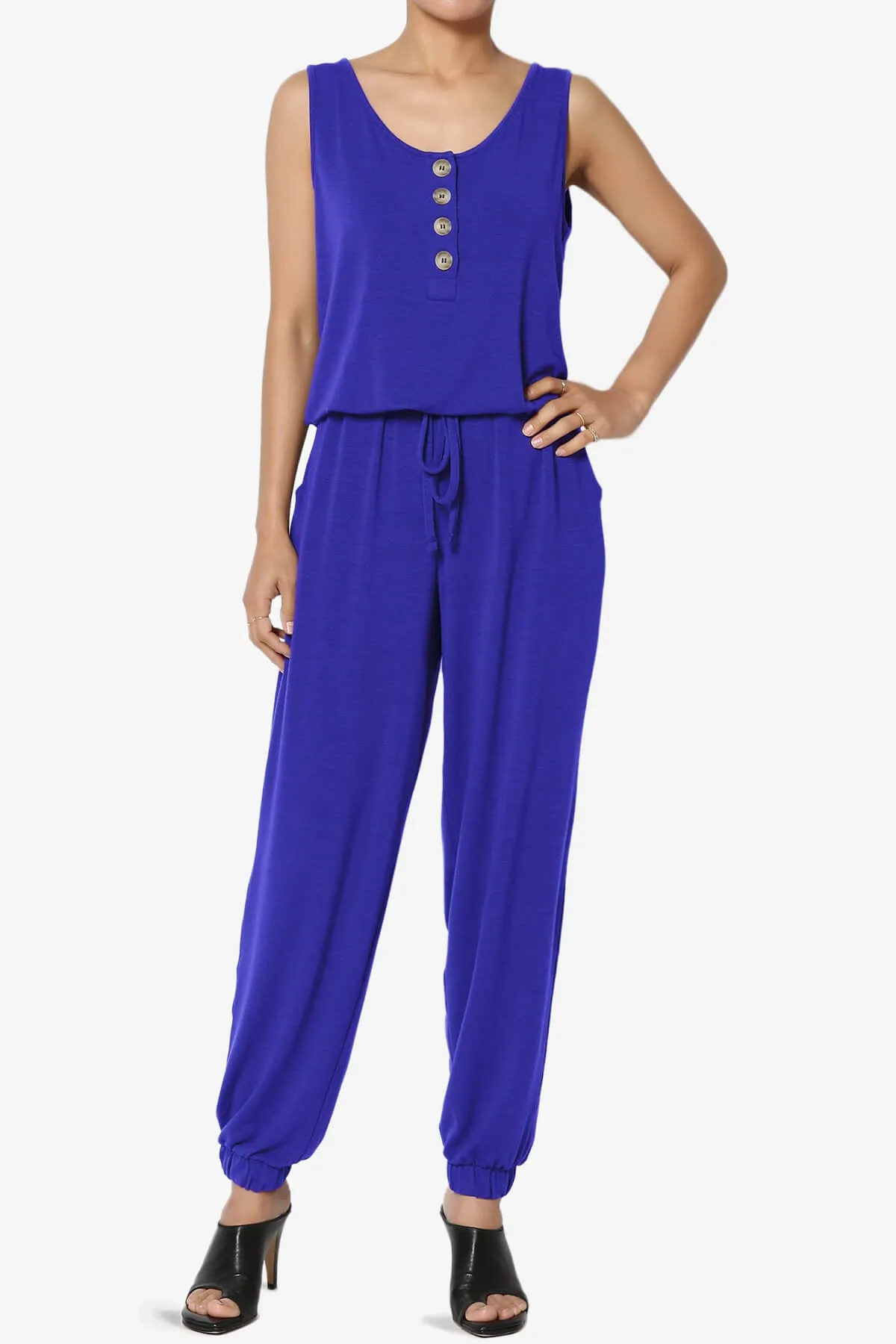 Entrada Button Scoop Neck Tank Jogger Jumpsuit PLUS