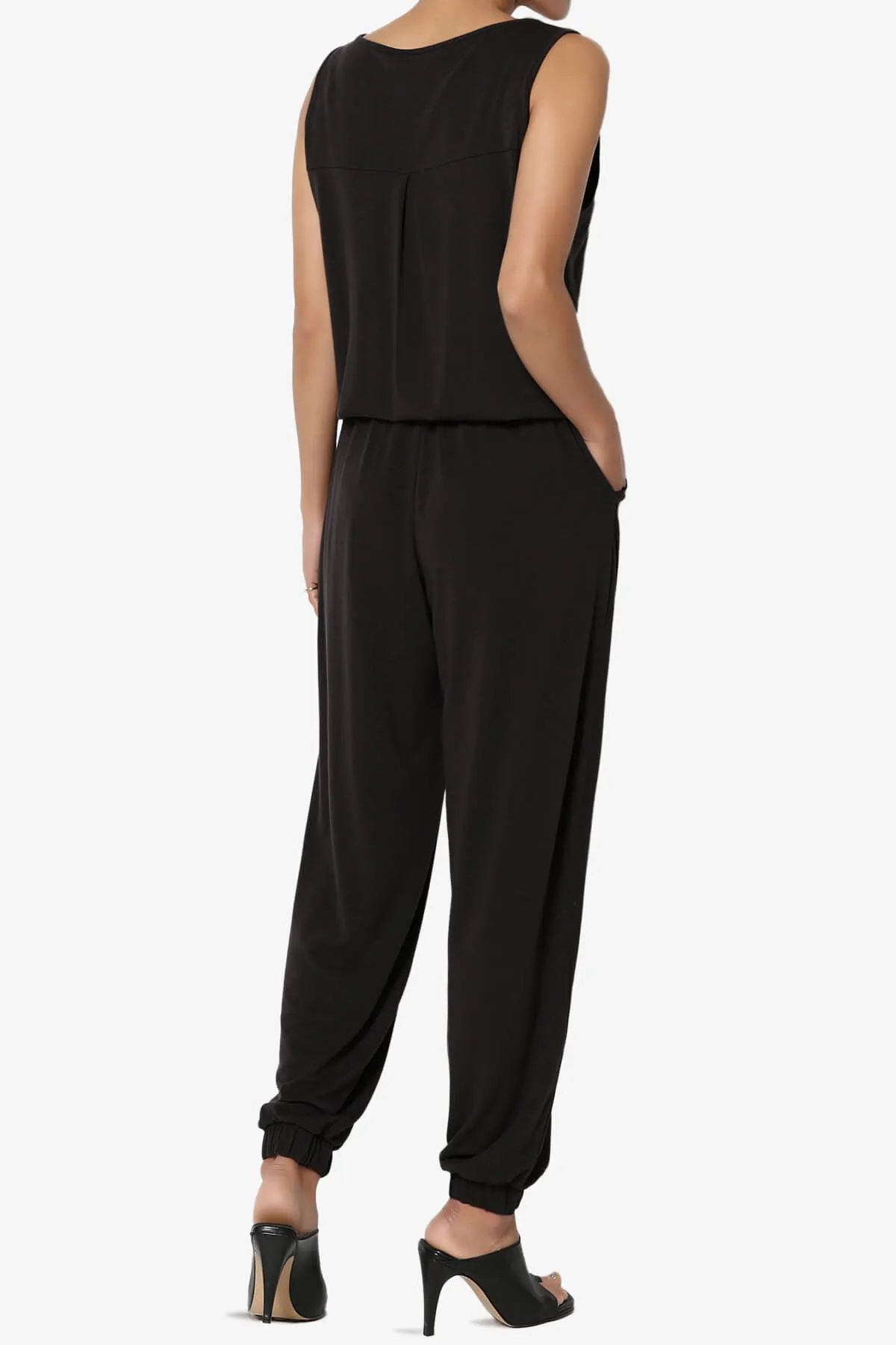 Entrada Button Scoop Neck Tank Jogger Jumpsuit PLUS