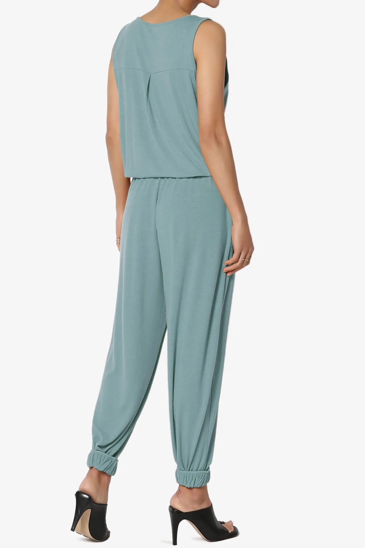 Entrada Button Scoop Neck Tank Jogger Jumpsuit PLUS