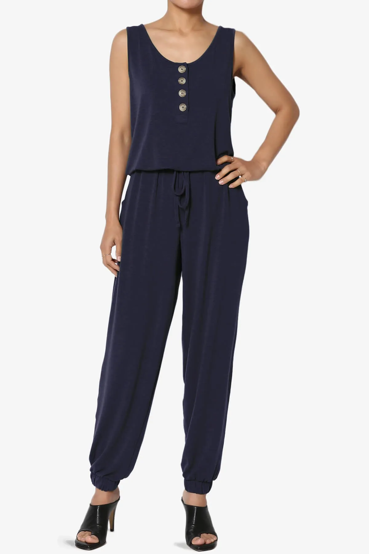 Entrada Button Scoop Neck Tank Jogger Jumpsuit PLUS