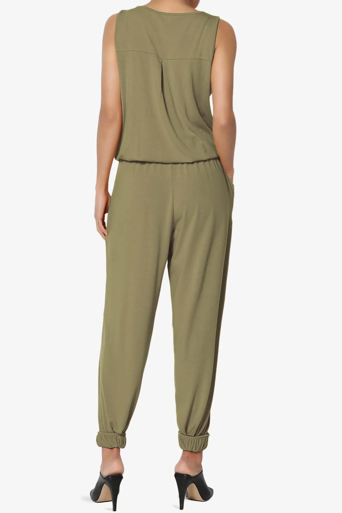 Entrada Button Scoop Neck Tank Jogger Jumpsuit PLUS