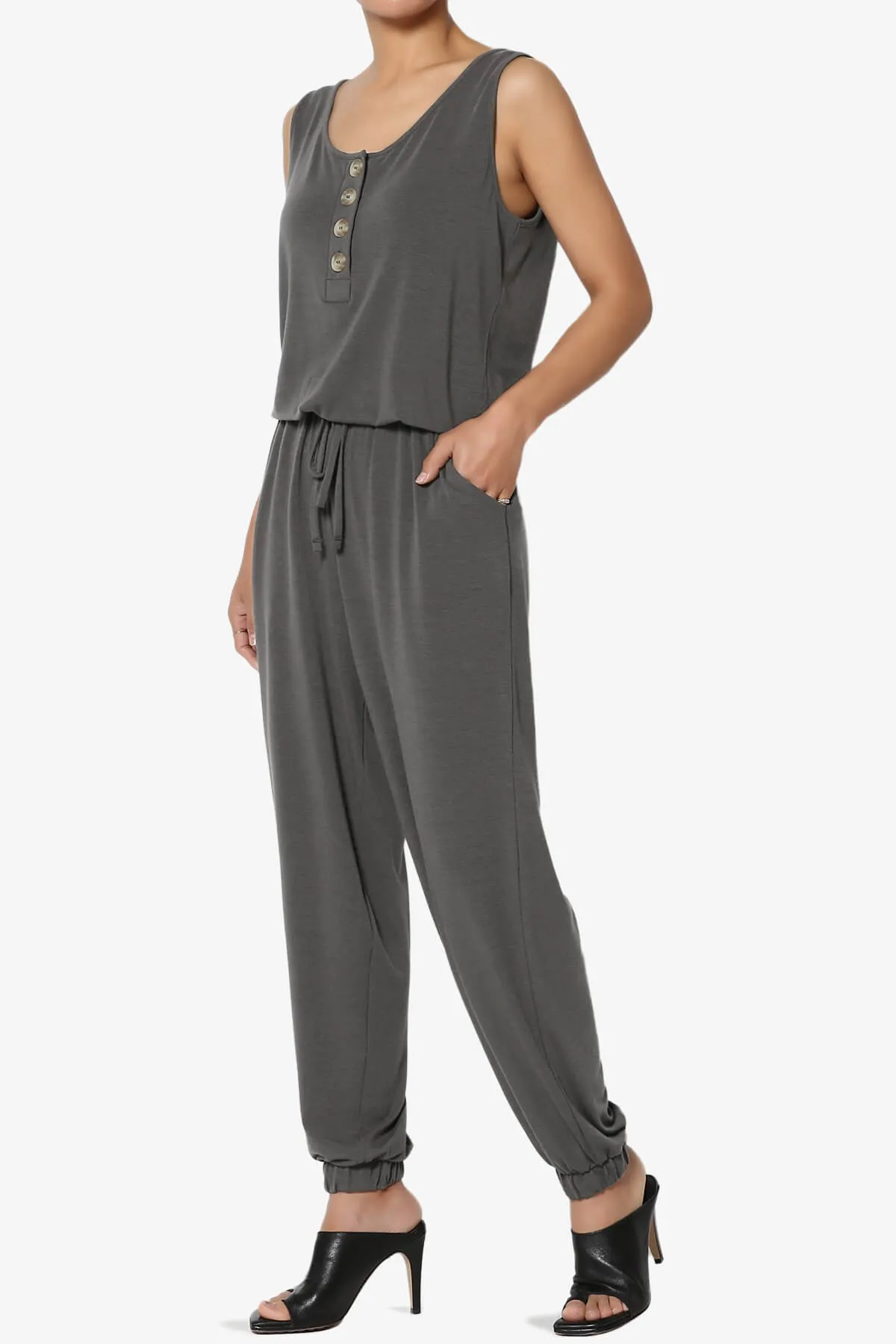 Entrada Button Scoop Neck Tank Jogger Jumpsuit PLUS