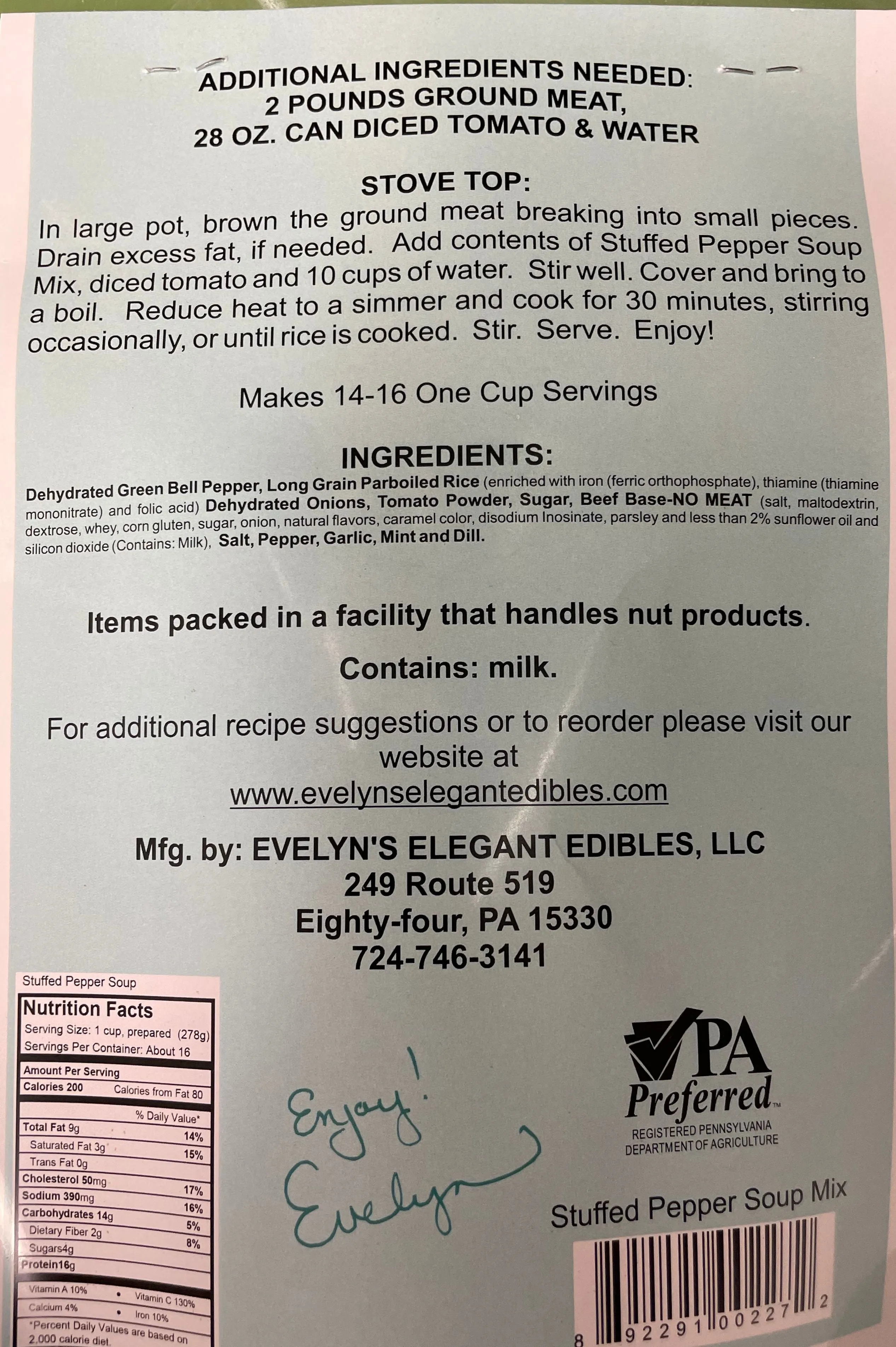 Evelyn's Elegant Edibles Stuffed Pepper Soup Mix