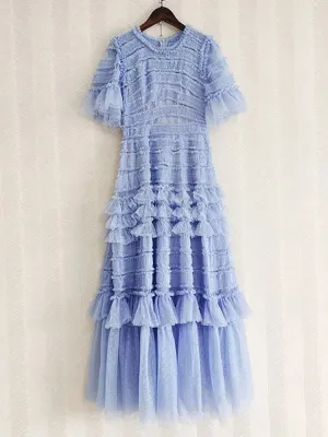 Faye Lace Tiered Dress Elegant Solid Slim Dress