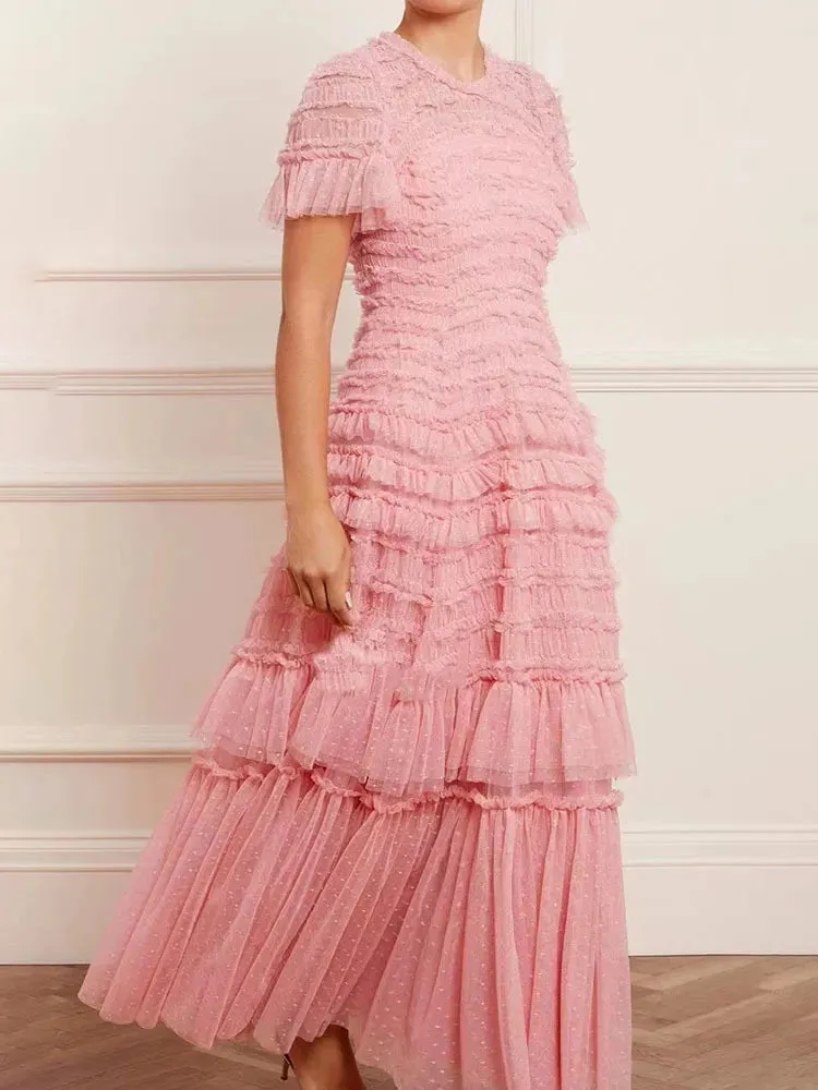 Faye Lace Tiered Dress Elegant Solid Slim Dress