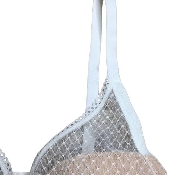 Fredericks Of Hollywood White Mesh Lace Underwire Bra 36D