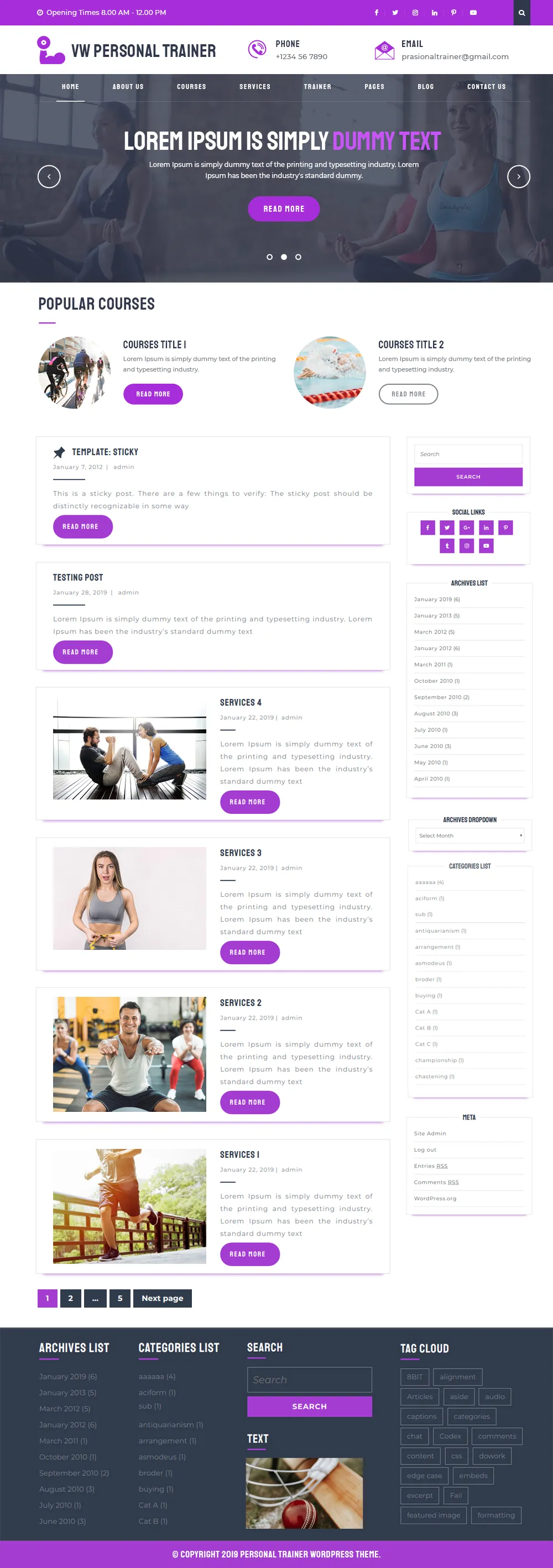 Free Personal Trainer WordPress Theme
