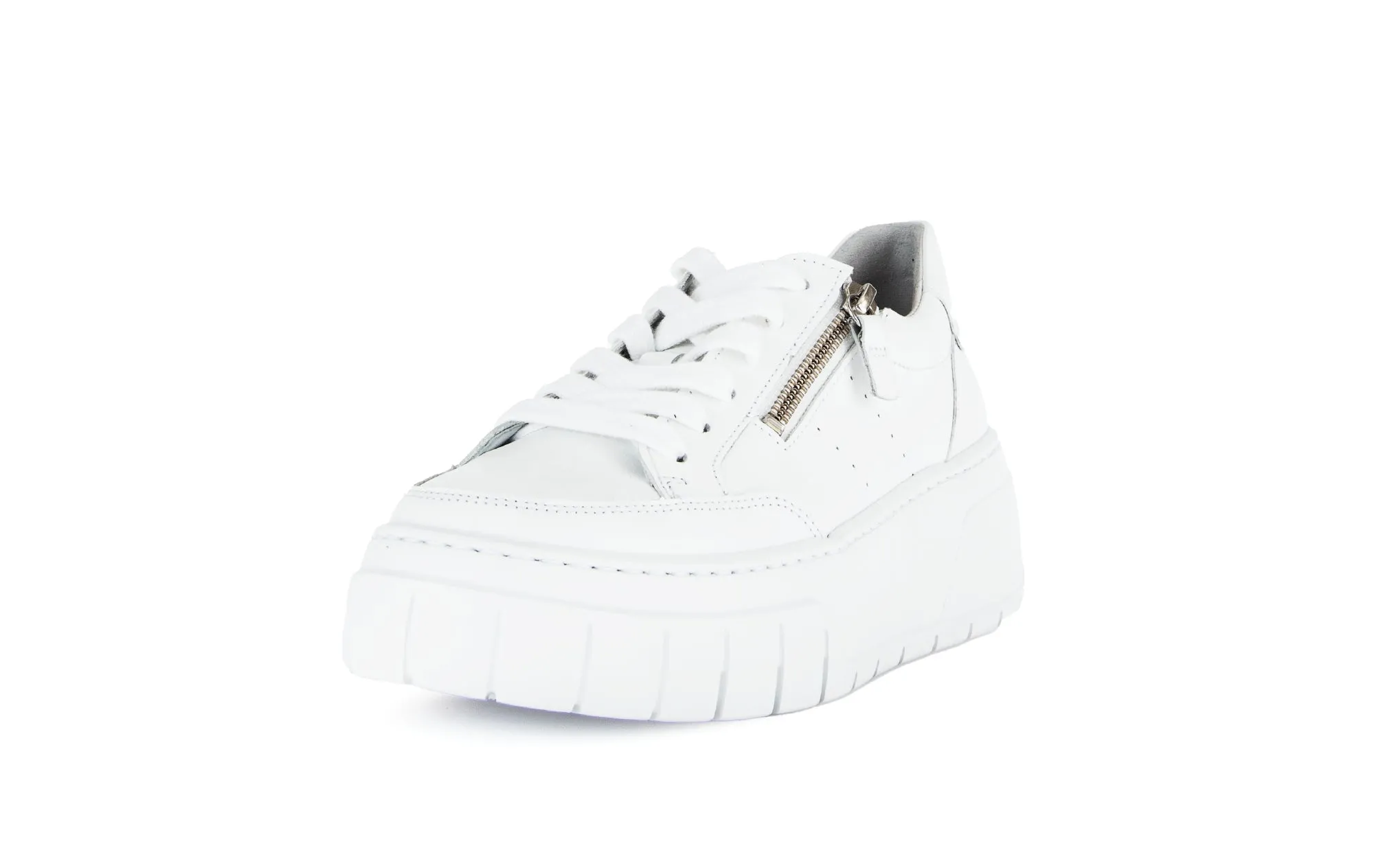 GABOR - 63.220.21 LACED/ZIP PLATFORM WEDGE SHOE - WHITE LEATHER