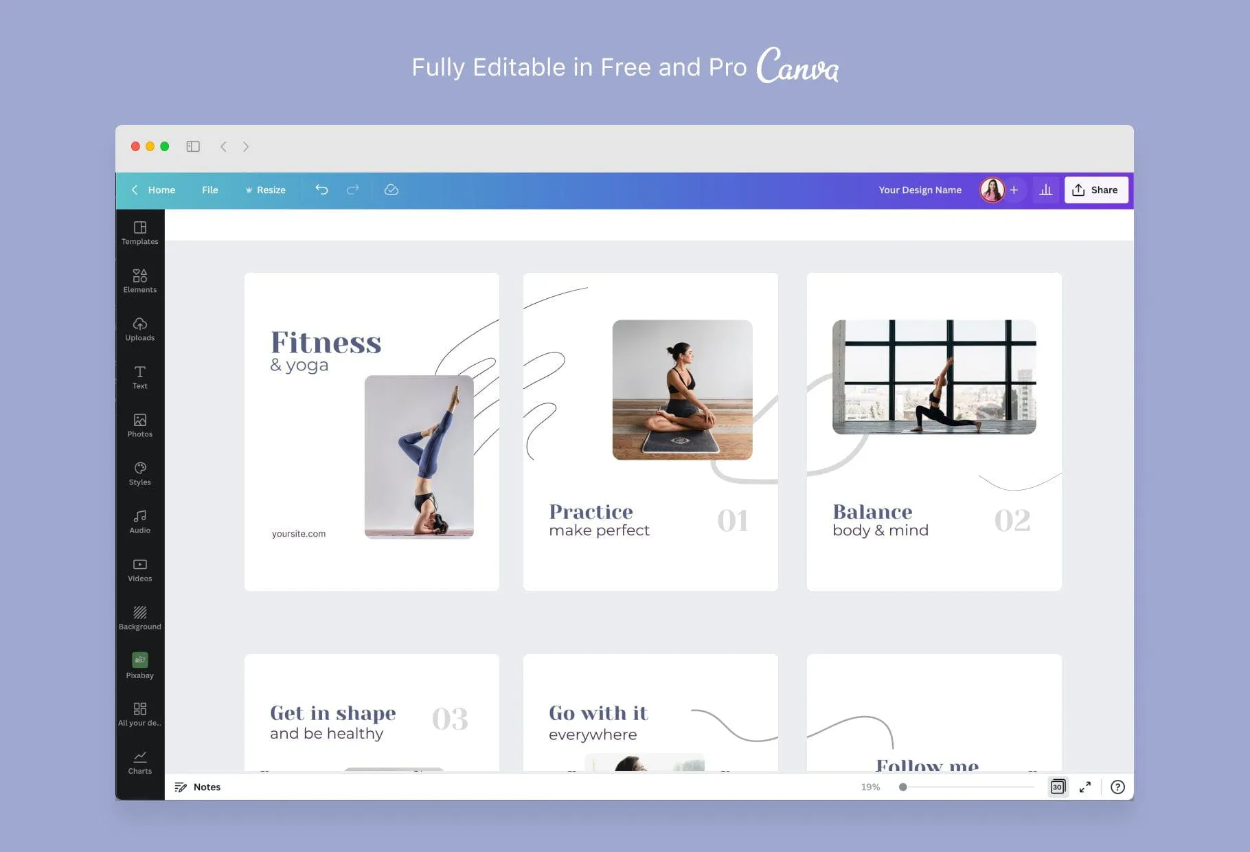 Gianna Fitness 6-Page Carousel Canva Template