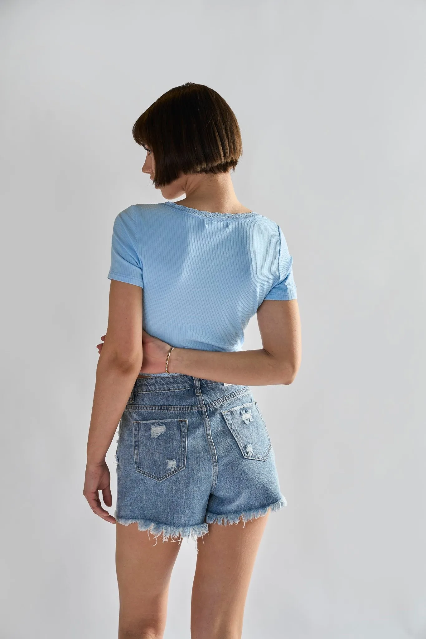 Glamorous Vintage Wash Distressed Denim Shorts