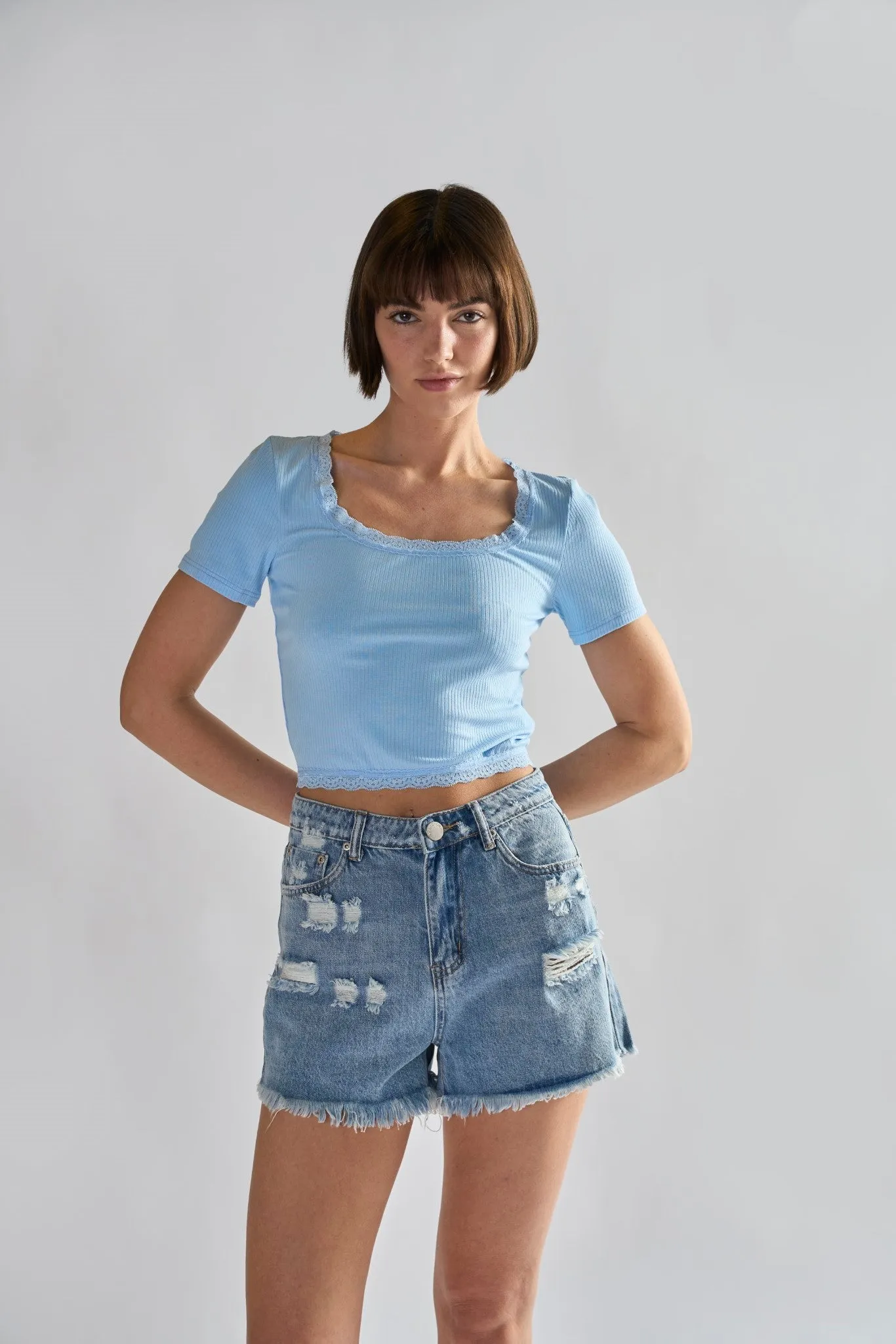 Glamorous Vintage Wash Distressed Denim Shorts