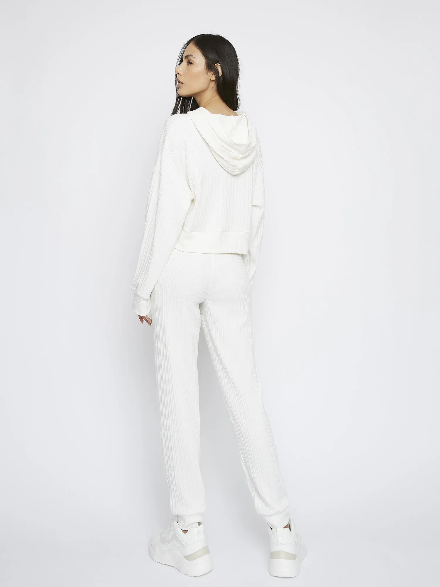 Glamorous White Relaxed Soft Ribbed Loungewear Trousers