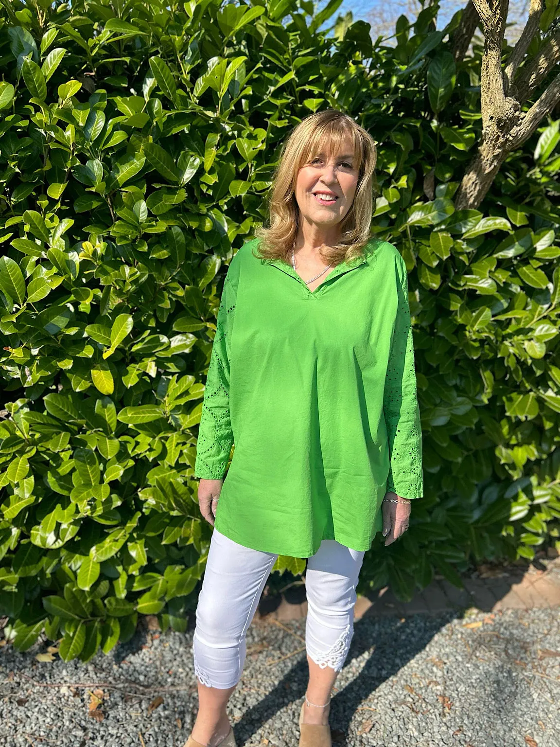 Green Broderie Sleeve Detail Blouse Freida